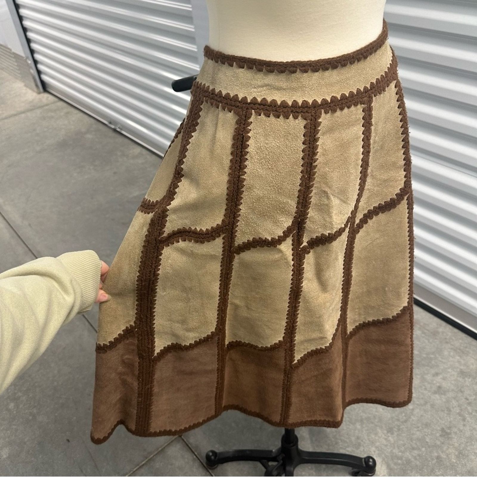 Vintage 70s young east brown suede a line skirt 13/14