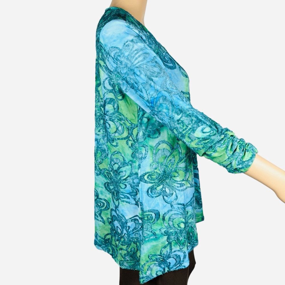 Other Susan Graver Burnout Knit Turquoise Green Floral Cardigan S Size S / US 4 / IT 40 - 3 Thumbnail