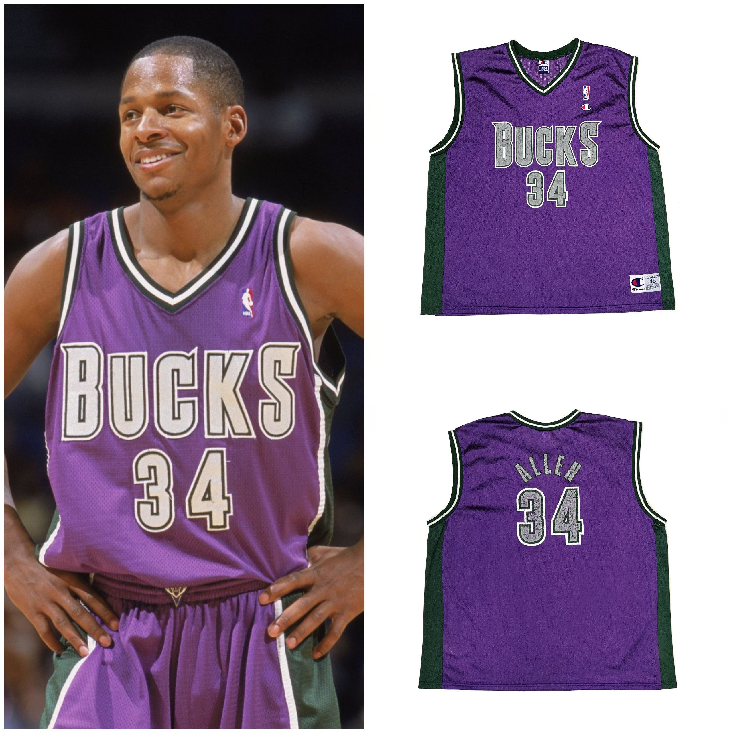 Champion Vintage Milwaukee Bucks #34 Ray Allen NBA Jersey by Champion Size US XL / EU 56 / 4 - 1 Thumbnail