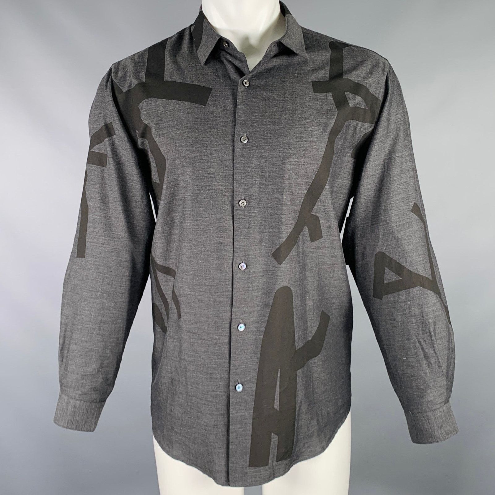 Wooyoungmi Grey Black Graphic Cotton Button Up Long Sleeve Shirt Size US M / EU 48-50 / 2 - 1 Thumbnail