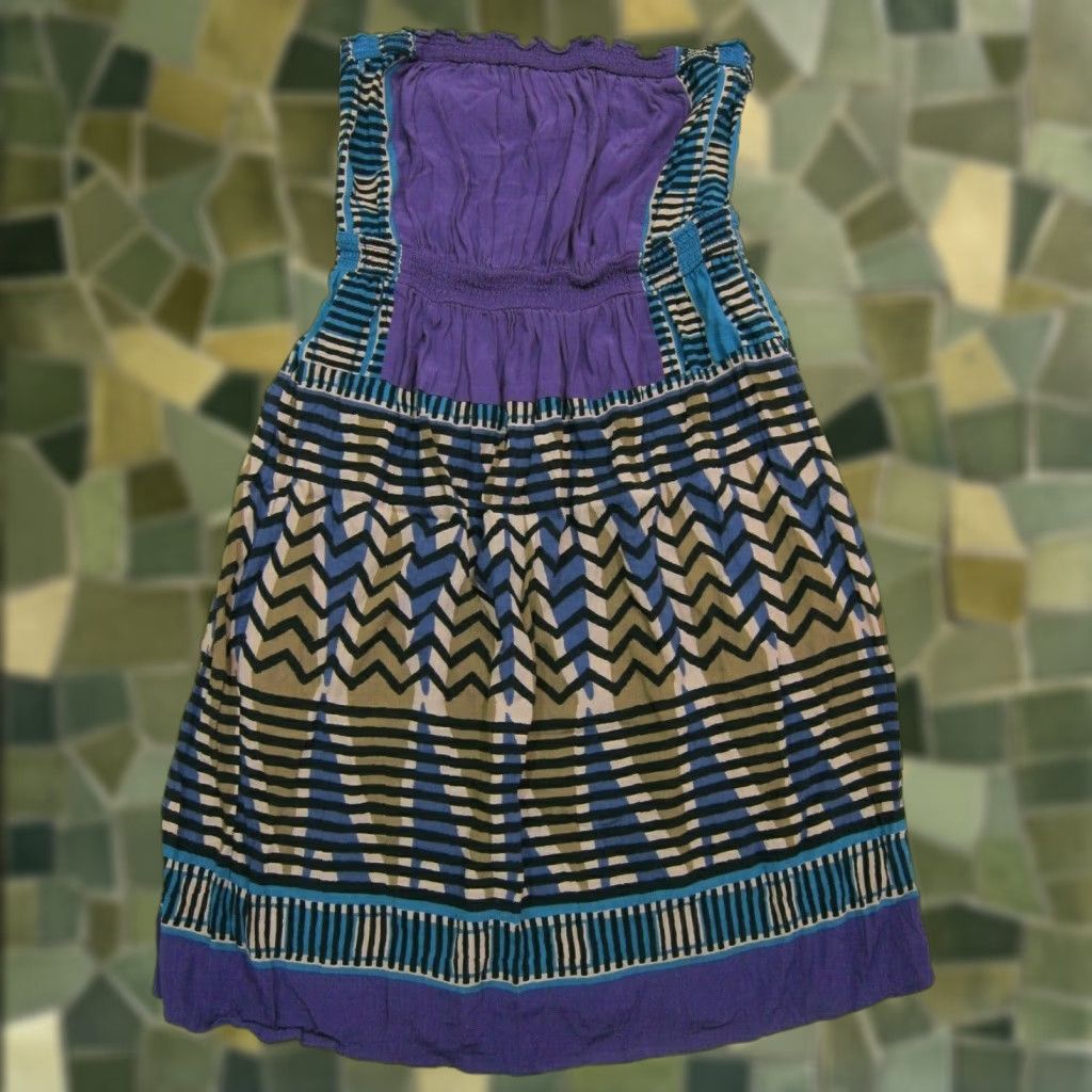 Ann Taylor Ann Taylor Loft Chevron Strapless Sun Dress Women S Purple Blue Black Chevron Pattern Sundress Small Size S / US 4 / IT 40 - 1 Thumbnail