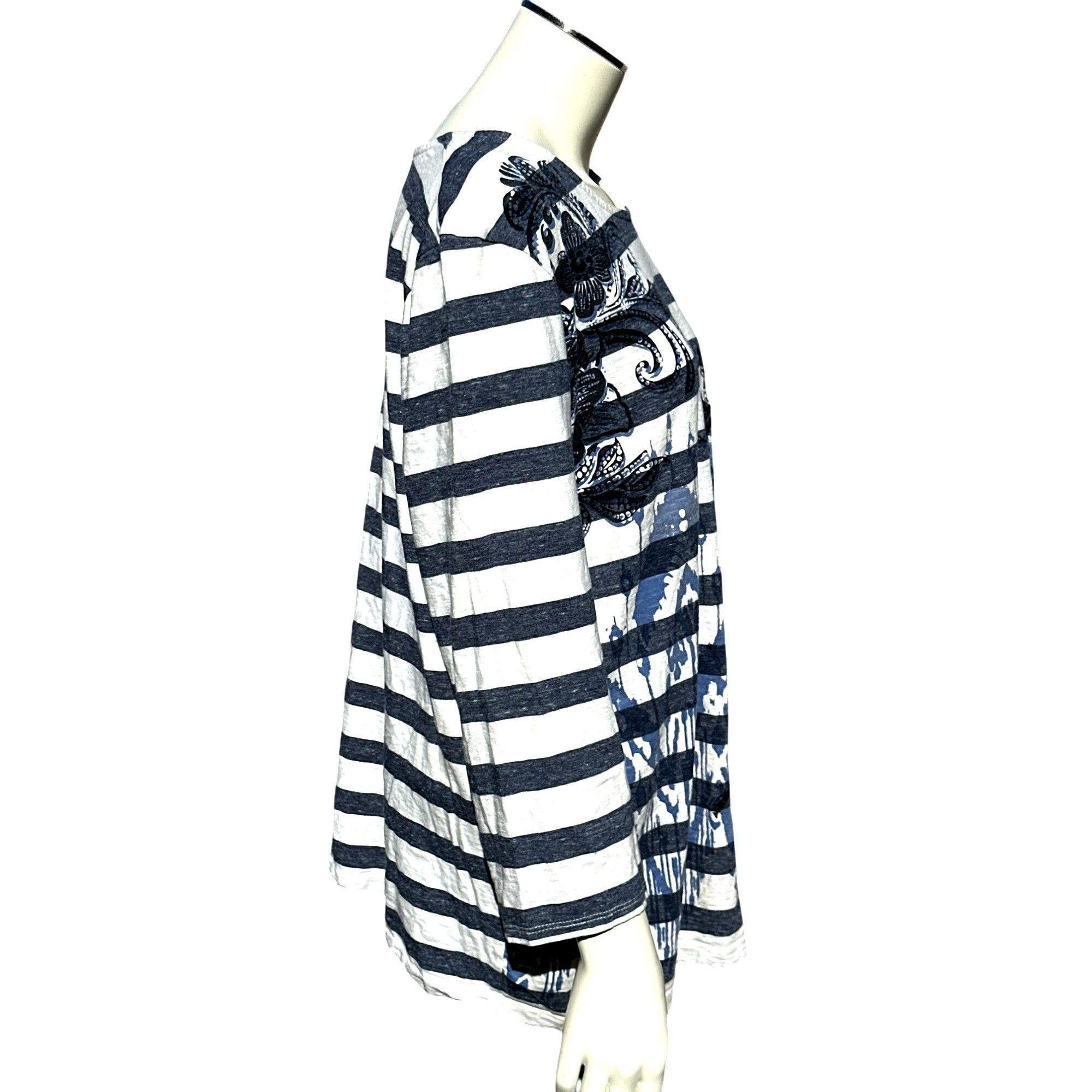 Chicos Chicos Zenergy Striped Floral Embroidered Long Sleeve Tunic Size L / US 10 / IT 46 - 4 Thumbnail