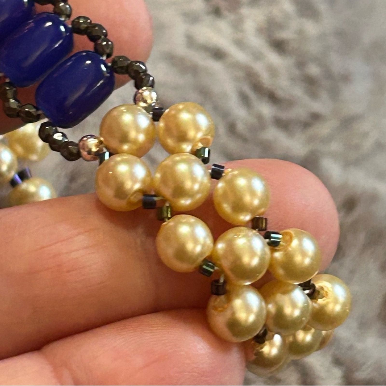 Handmade Handcrafted light champagne Czech glass pearl bracelet Size ONE SIZE - 4 Thumbnail