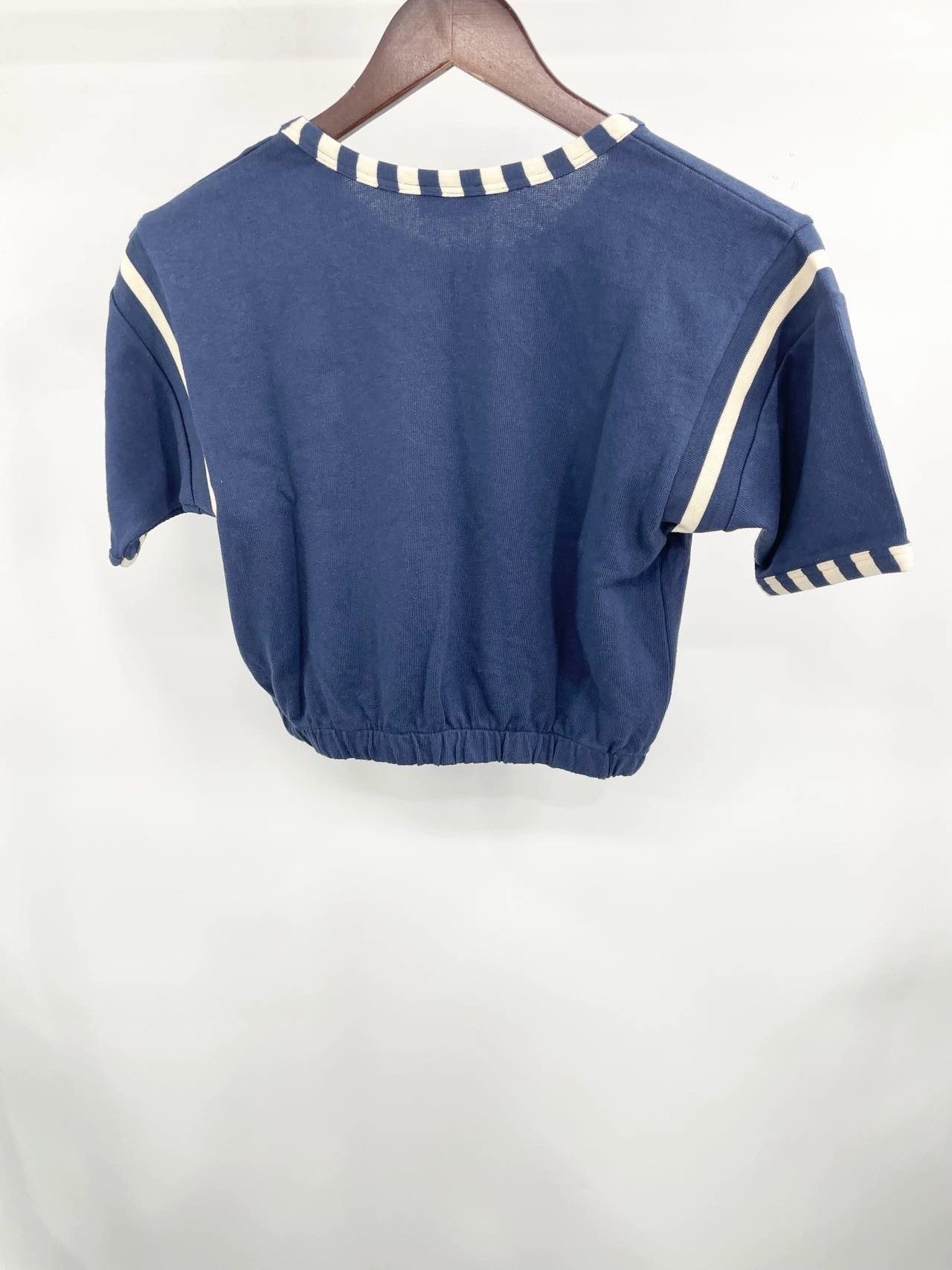 Saint Laurent Paris × Yves Saint Laurent SAINT LAURENT YSL Women's Navy Blue Natural Short-sleeved Size XS / US 0-2 / IT 36-38 - 5 Thumbnail