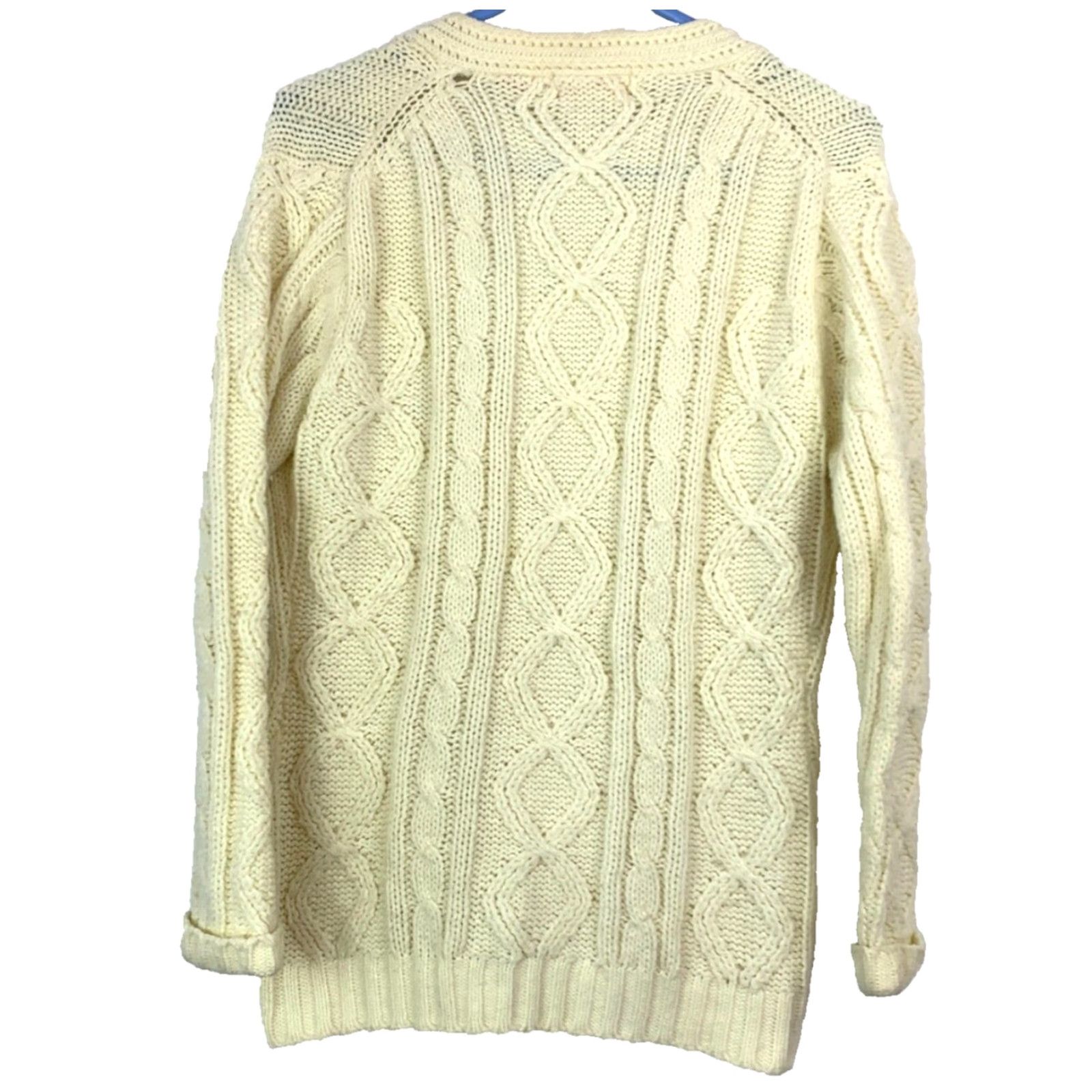 Vintage Vintage Hand Loomed Cream Cable Knit Thick Vee Cardigan Womens Small Knit 60s Style Academia Mens Womens Boys Girls Size S / US 4 / IT 40 - 6 Thumbnail