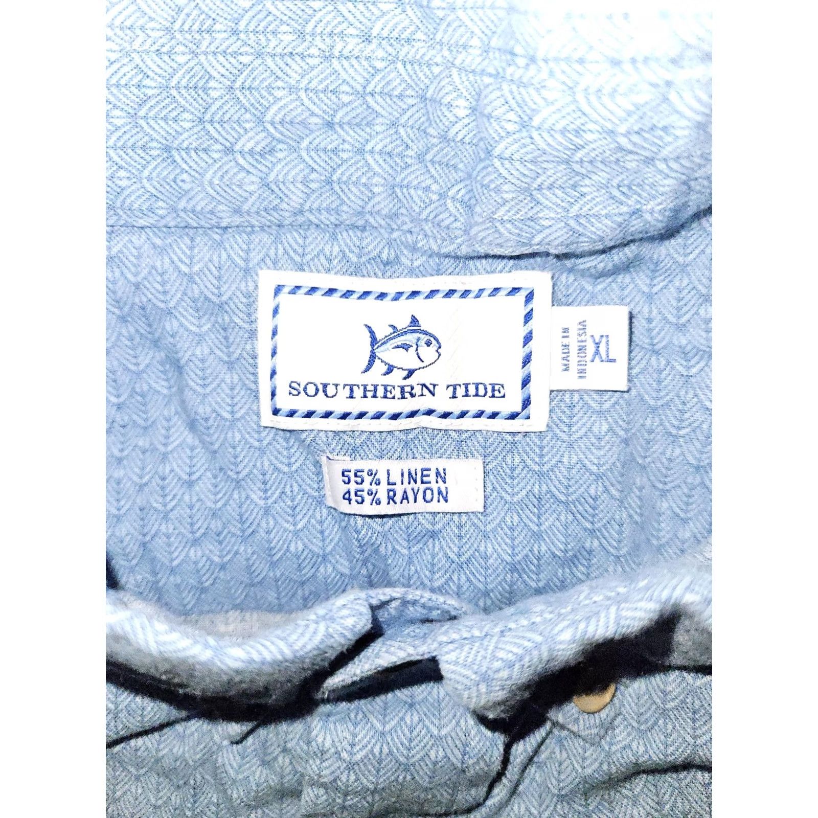 Southern Tide Southern Tide Shirt Mens XL Blue Short Sleeve Button Up Linen Blend Casual Size US XL / EU 56 / 4 - 5 Thumbnail