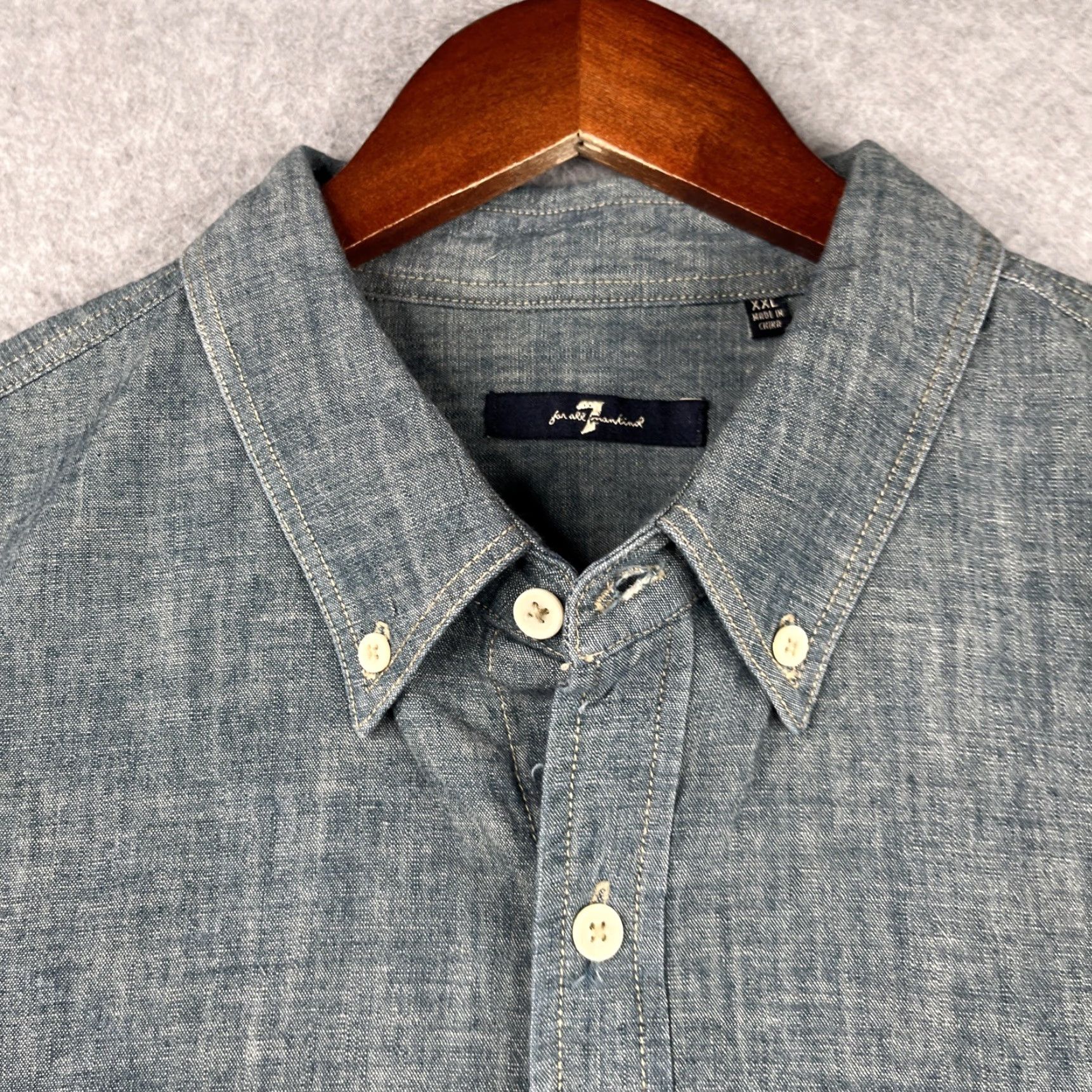 7 For All Mankind 7 For All Mankind Shirt Blue Denim 2XL Long Sleeve Button Up Collared Pocket Mens Size US XXL / EU 58 / 5 - 4 Thumbnail