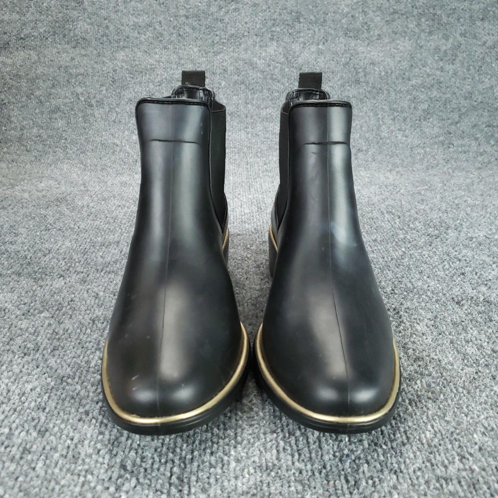 Rains Kate Spade Boots Women's 9 Solstice Chelsea Rain Ankle Black PVC Rubber Leather Outsole Synthetic Fabric Upper Block Heel Pull On Style Chelsea Boots Size US 9 / IT 39 - 2 Thumbnail