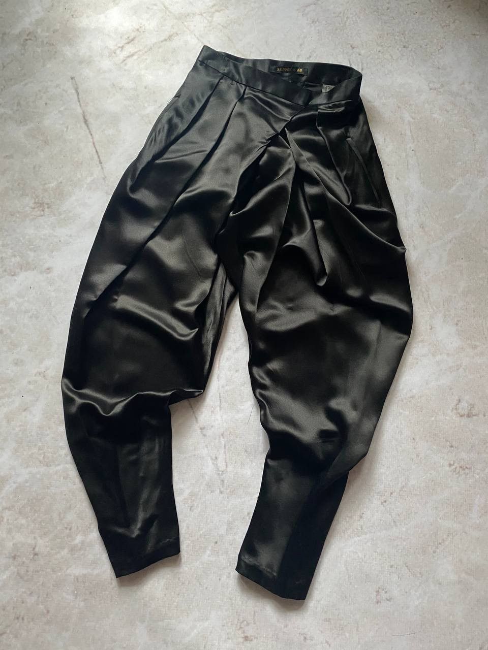 Balmain Rare Balmain x H&M Black Draped Satin Trousers Pants Luxury Size 28" / US 6 / IT 42 - 1 Thumbnail