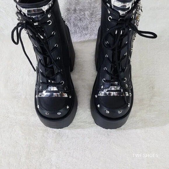 Other DEMONIA Camel 208 Stacked Black Platform Goth Punk Chain Cha Size US 7 / IT 37 - 3 Thumbnail
