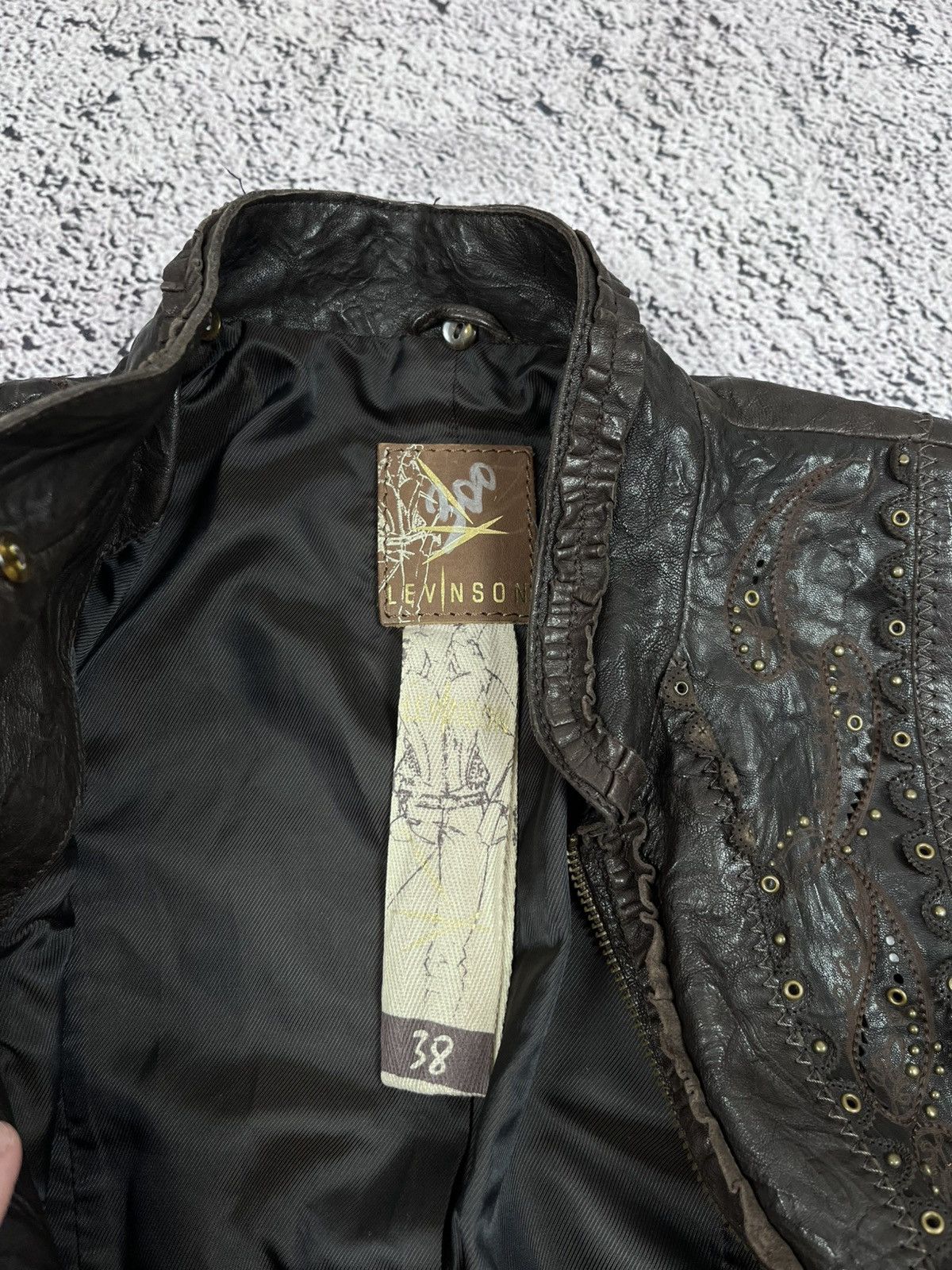 Leather Vintage Distressed Crinkled Leather Jacket Studded Y2K Size XS / US 0-2 / IT 36-38 - 8 Thumbnail