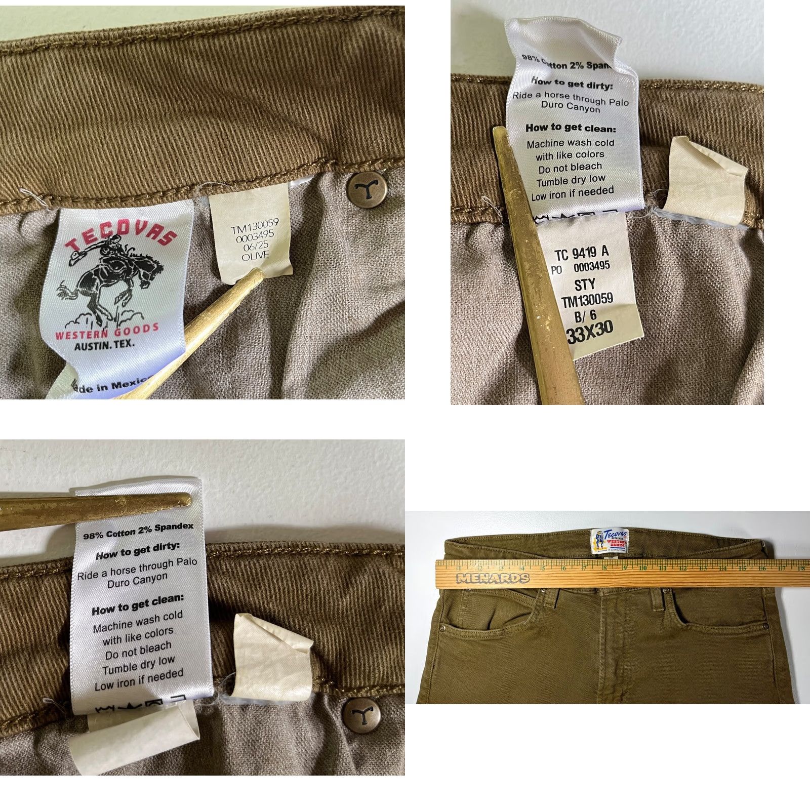 Tecovas Tecovas Men's Slim Straight Stretch Twill Jeans 33x30 Olive Cotton Blend 5-Pocket Denim Straight Rise Mid 98% Cotton, 2% Spandex Size US 33 - 9 Thumbnail