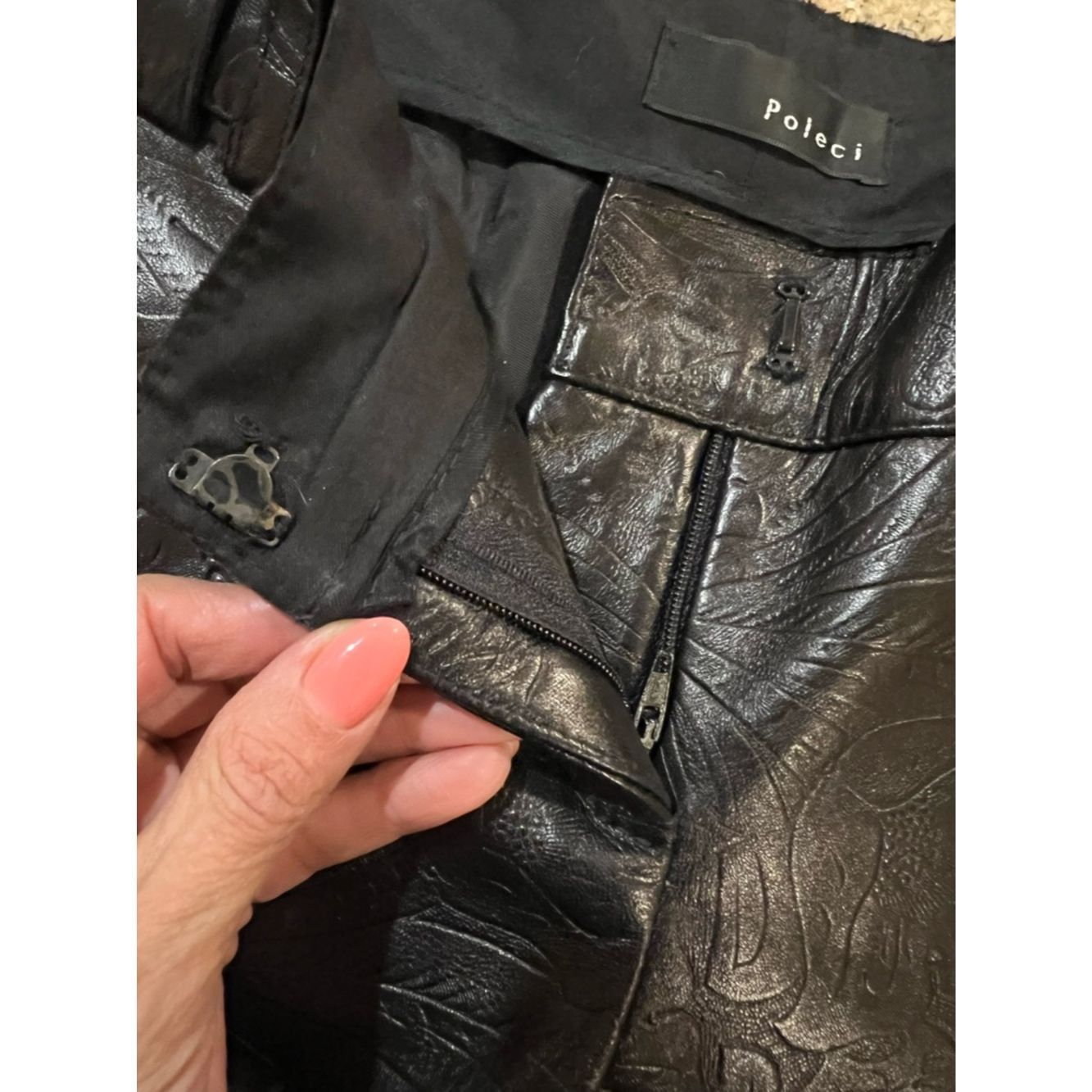 Other Poleci Embossed Leather Pants Black Low Rise Straight Leg Size 27" / US 4 / IT 40 - 4 Thumbnail