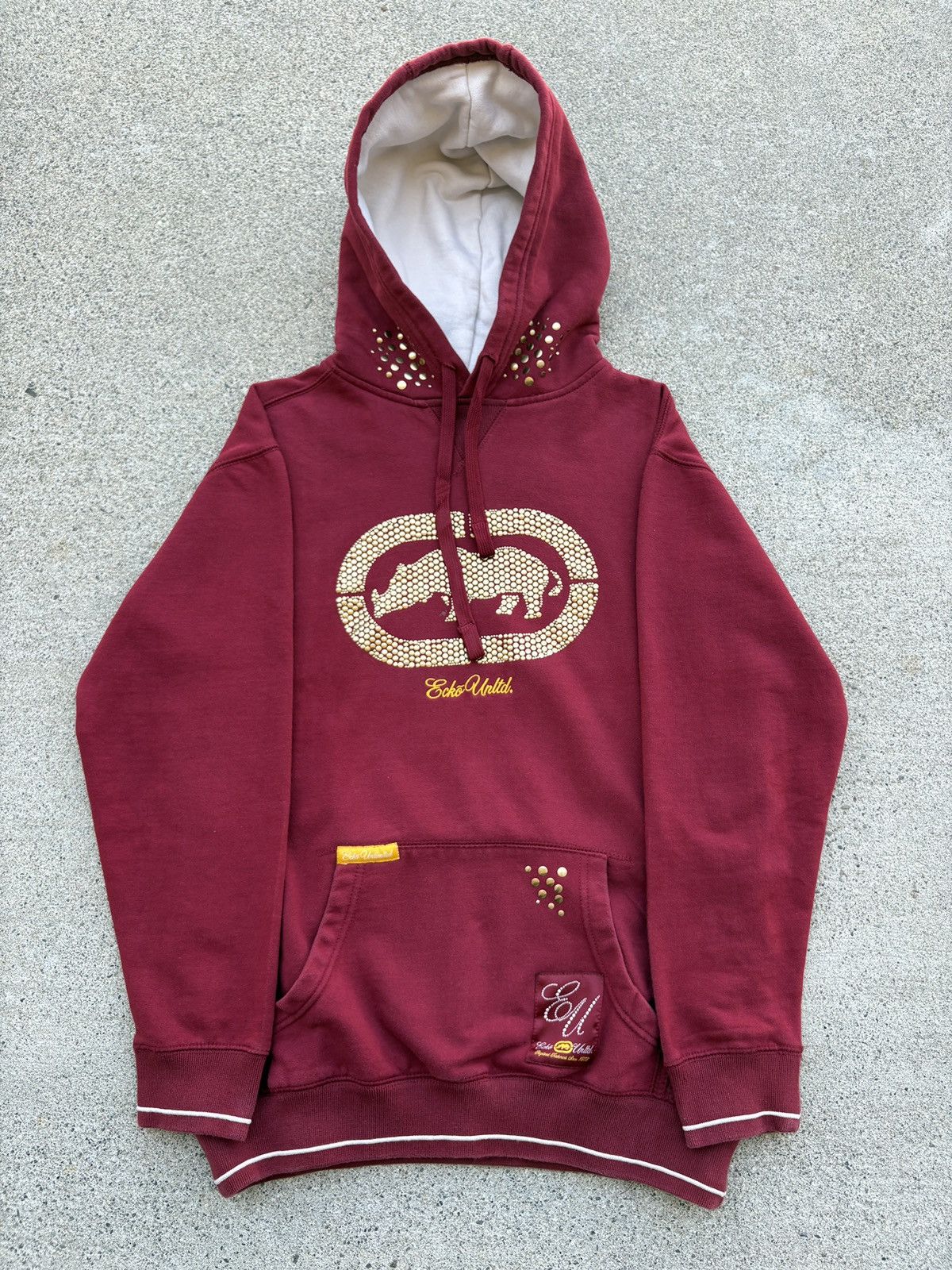 Ecko Unltd. Y2K ECKO UNLTD Rhino Rhinestones Burgundy/Gold Hoodie Size S Size US S / EU 44-46 / 1 - 1 Thumbnail