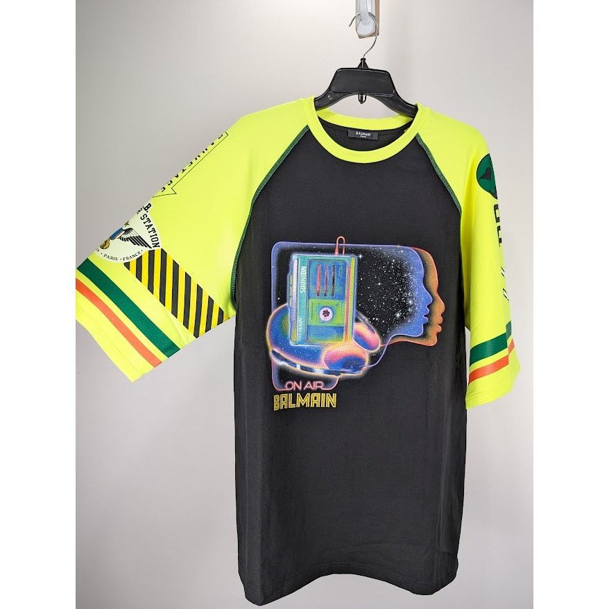 Balmain o1rshd1 Q:2 / " On Air " T-Shirt in Black/Lime Size US M / EU 48-50 / 2 - 8 Thumbnail
