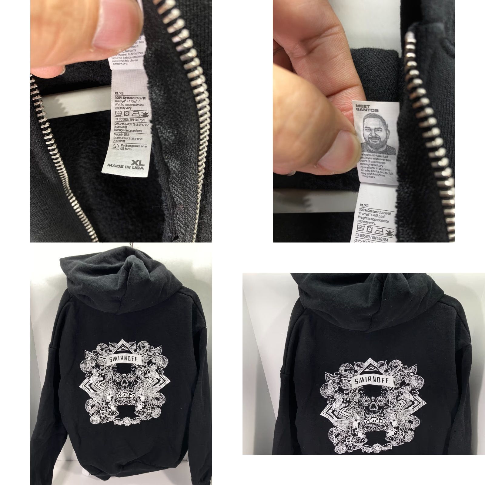 Vintage Smirnoff Spicy Tamarind Hooded Sweatshirt Mens XL Black Graphic Full Zip Fleece Skull Size US XL / EU 56 / 4 - 8 Thumbnail