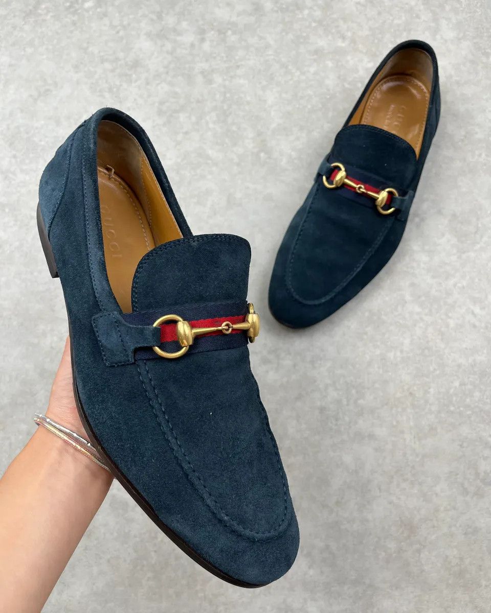 blue gucci dress shoes Gucci Navy Suede Horsebit Loafer This pair represents a NECKLINE_V Neck Barbie Signature 2018 Wicked Size:Pre-order Size 3T-4T