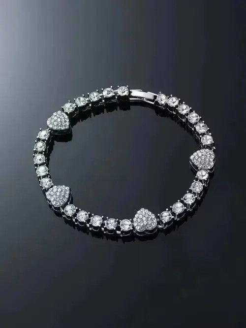 Jewelry × Vintage Retro Punk Rhinestone Heart Bracelet Chain Size ONE SIZE - 1 Thumbnail