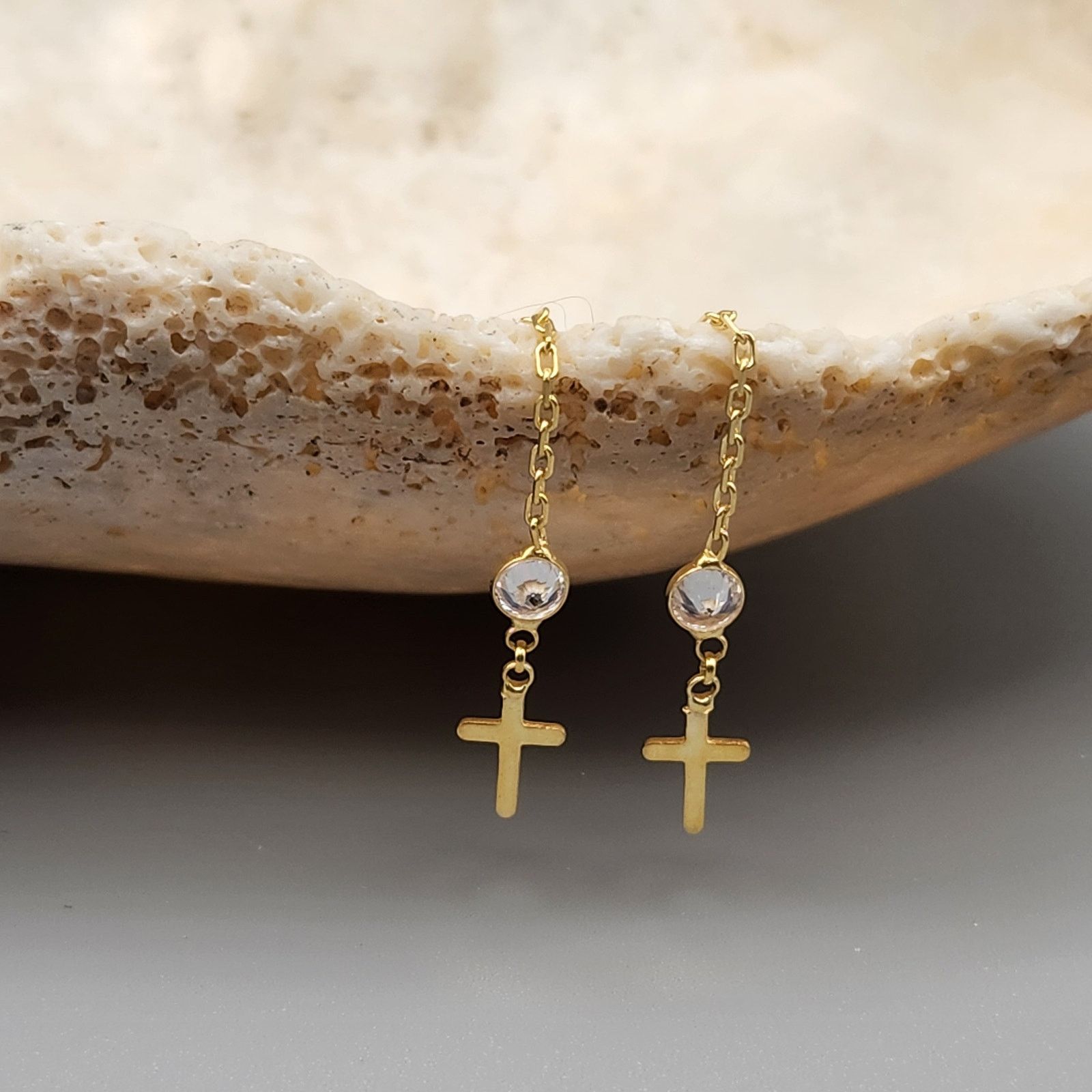 Other 925 Sterling Silver Cross Threader Earrings with Stones Size ONE SIZE - 5 Thumbnail