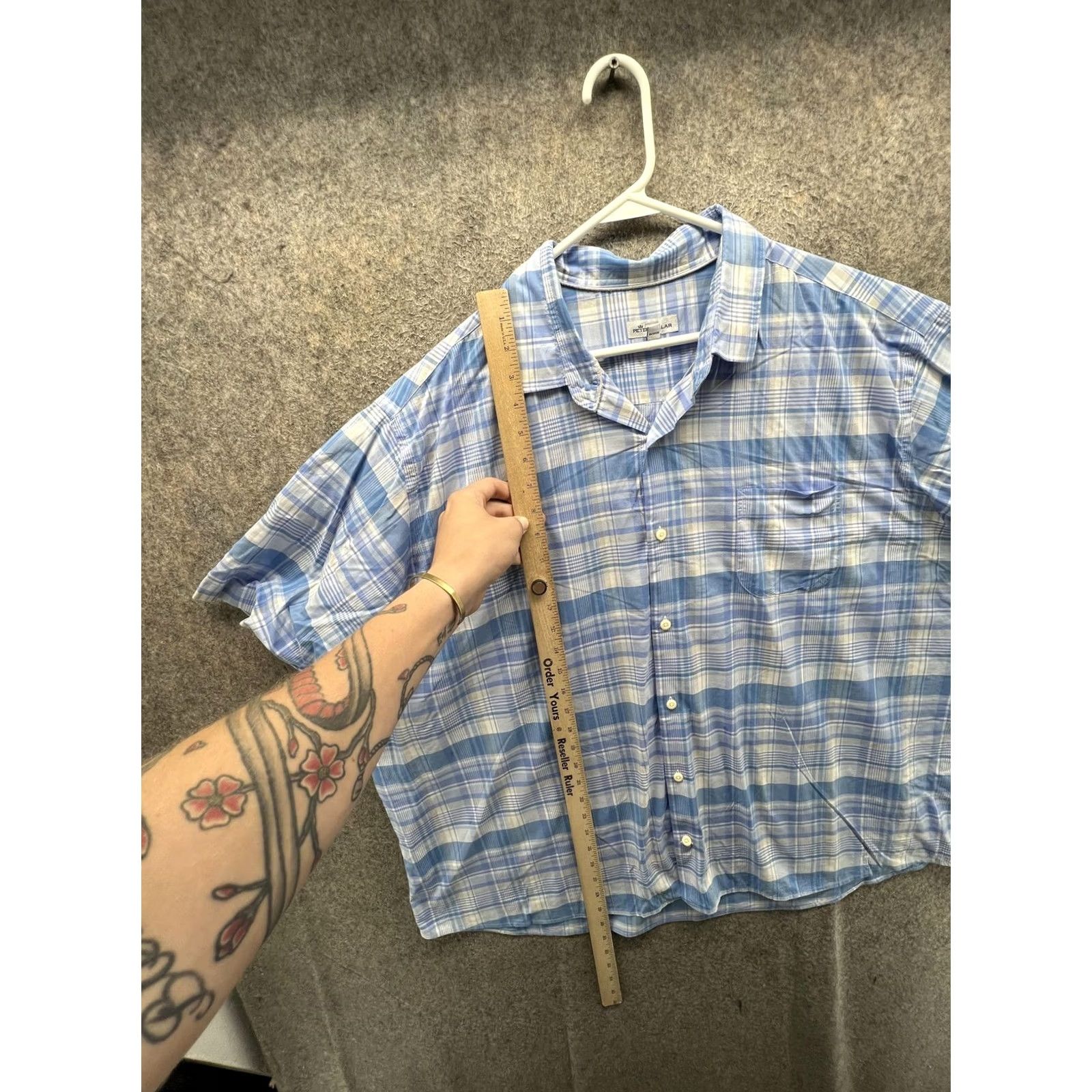 Peter Millar Peter Millar Shirt Mens 2XL Blue Plaid Short Sleeve Button Front Casual Woven Size US XXL / EU 58 / 5 - 4 Thumbnail