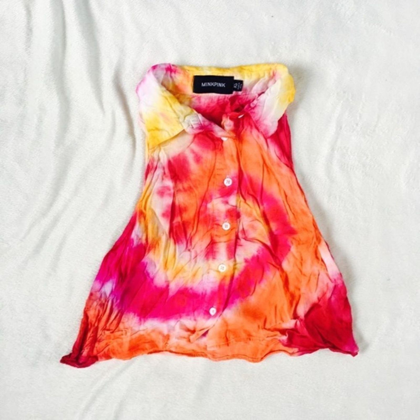 MINKPINK Multicolor Tie-Dye Collared Button Front Shirt | Sz XS Size XS / US 0-2 / IT 36-38 - 2 Thumbnail