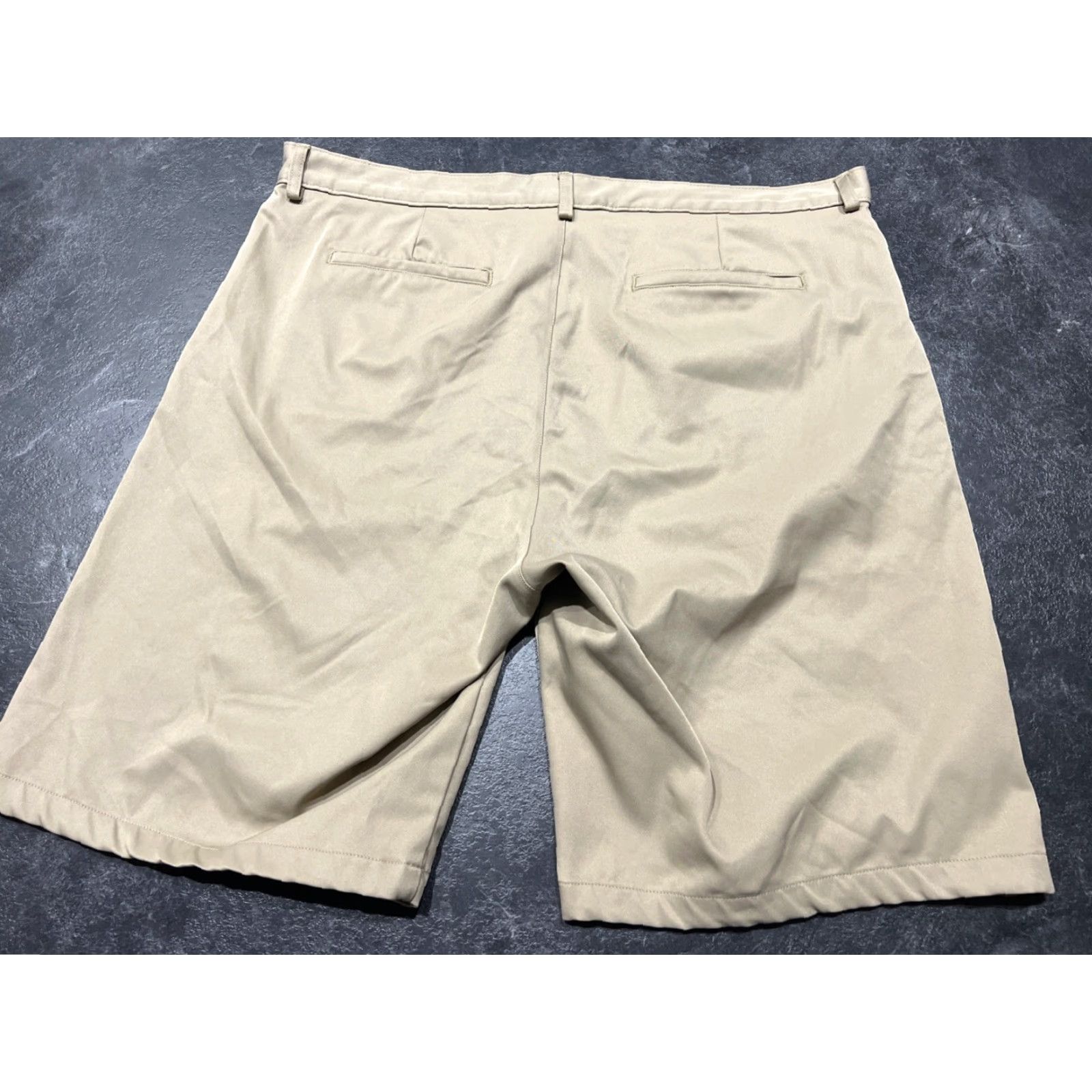Vintage DENNIS M40 Mens Khaki Flat Front Stretch Twill Shorts Polyester | Regular Fit | 40 Waist | Beige, Solid, Chino, Casual Workwear Size US 40 / EU 56 - 7 Thumbnail