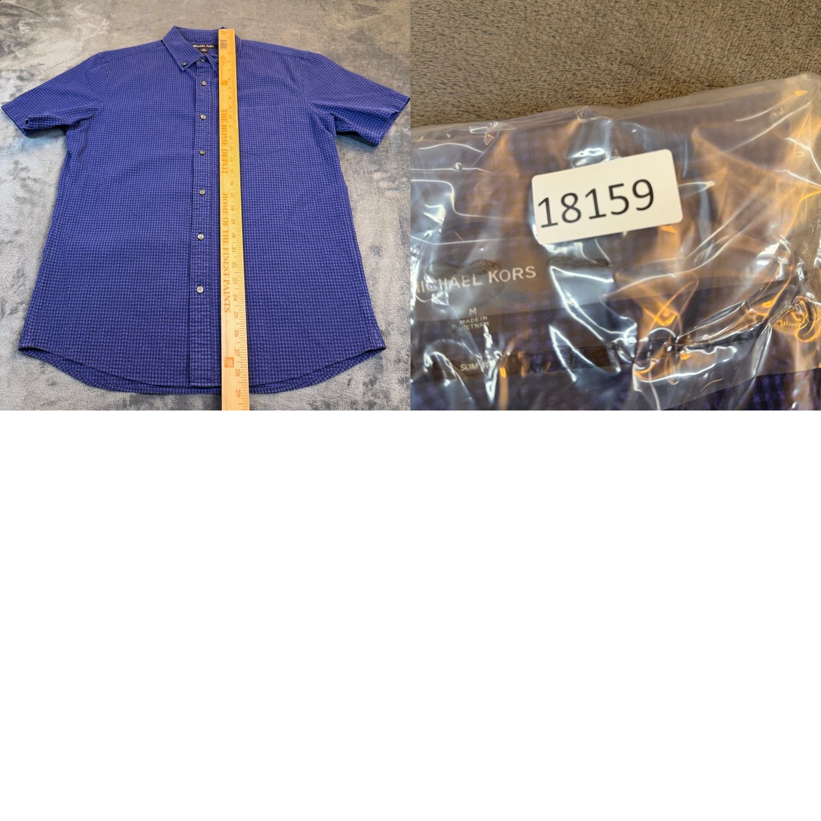 Michael Kors Michael Kors Slim Fit Mens Medium Short Sleeve Button-Up Shirt Purple Seersucker Check Pattern Size US M / EU 48-50 / 2 - 8 Thumbnail
