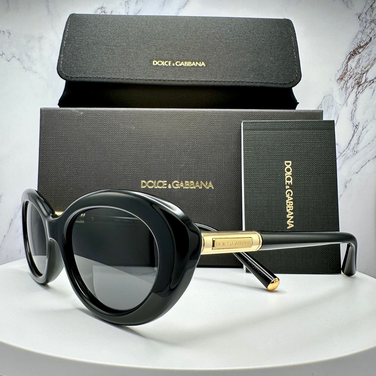 Dolce & Gabbana New Dolce & Gabbana Sunglasses Black Oval Cat Eye Gold Metal Size ONE SIZE - 8 Thumbnail