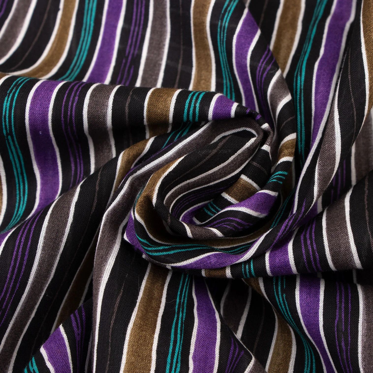 Issey Miyake Cotton Stripe Band Collar Shirt in Black Purple Green Size US M / EU 48-50 / 2 - 14 Thumbnail
