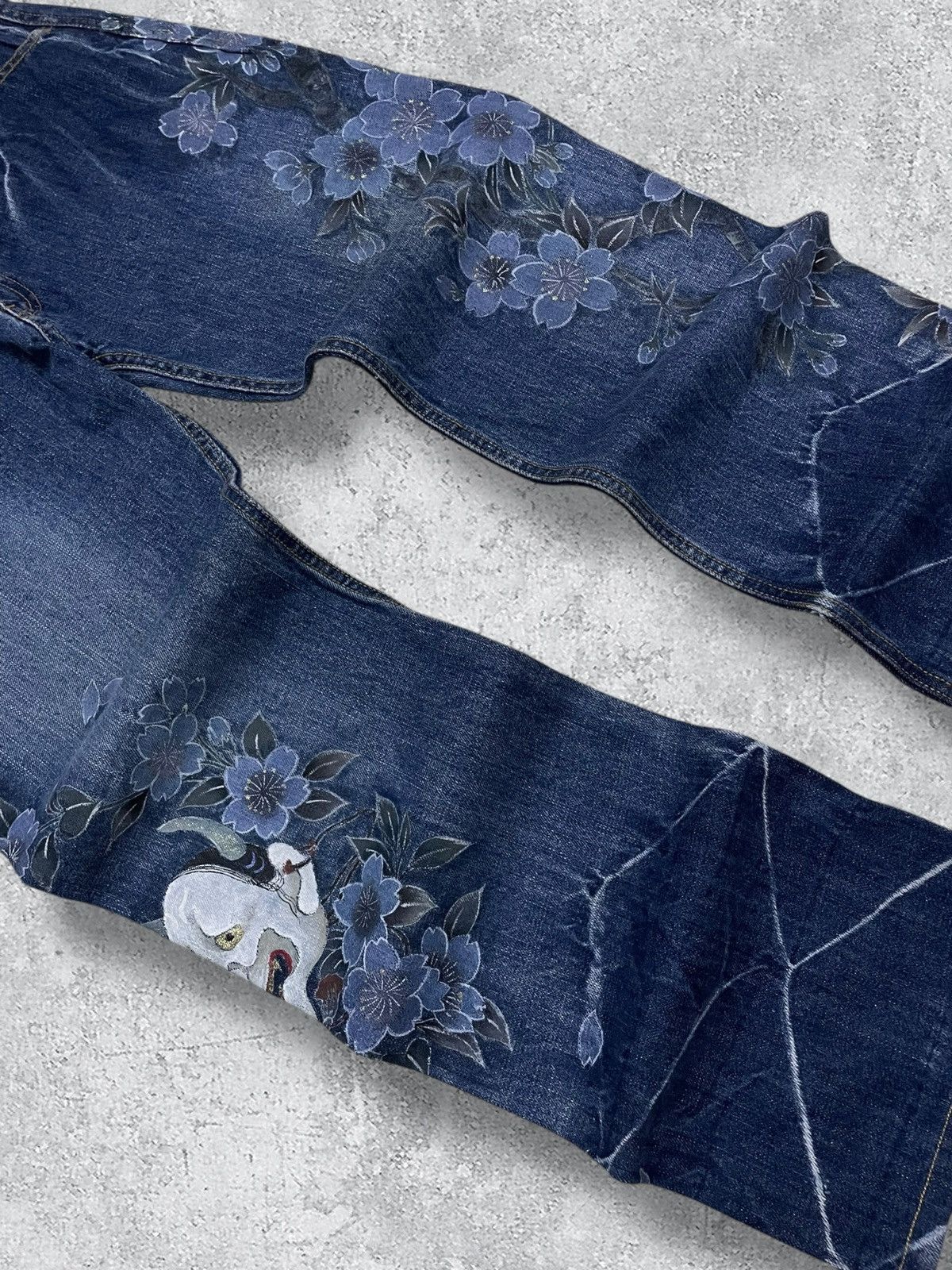 Beauty Beast Vintage Japan 90’s Karakuri Tamashi Satanic Face Jeans Size US 34 / EU 50 - 4 Thumbnail