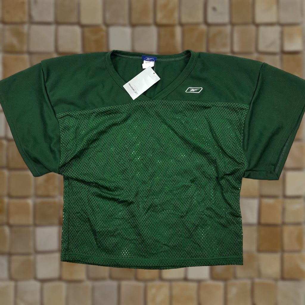 Reebok VINTAGE Reebok Green Football Jersey T-Shirt Men XL Warmup Dark Green Y2K Short Sleeve V-Neck Graphic Print 90s Retro Sports Casual Mens Size US XL / EU 56 / 4 - 1 Thumbnail