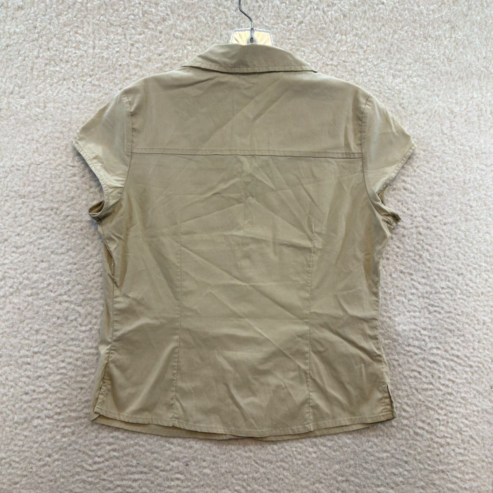 Old Navy Y2K Vintage Button Top Blouse M Khaki Tan Corpcore Office Fairy Grunge Shirt Womens Mens Size M / US 6-8 / IT 42-44 - 2 Thumbnail