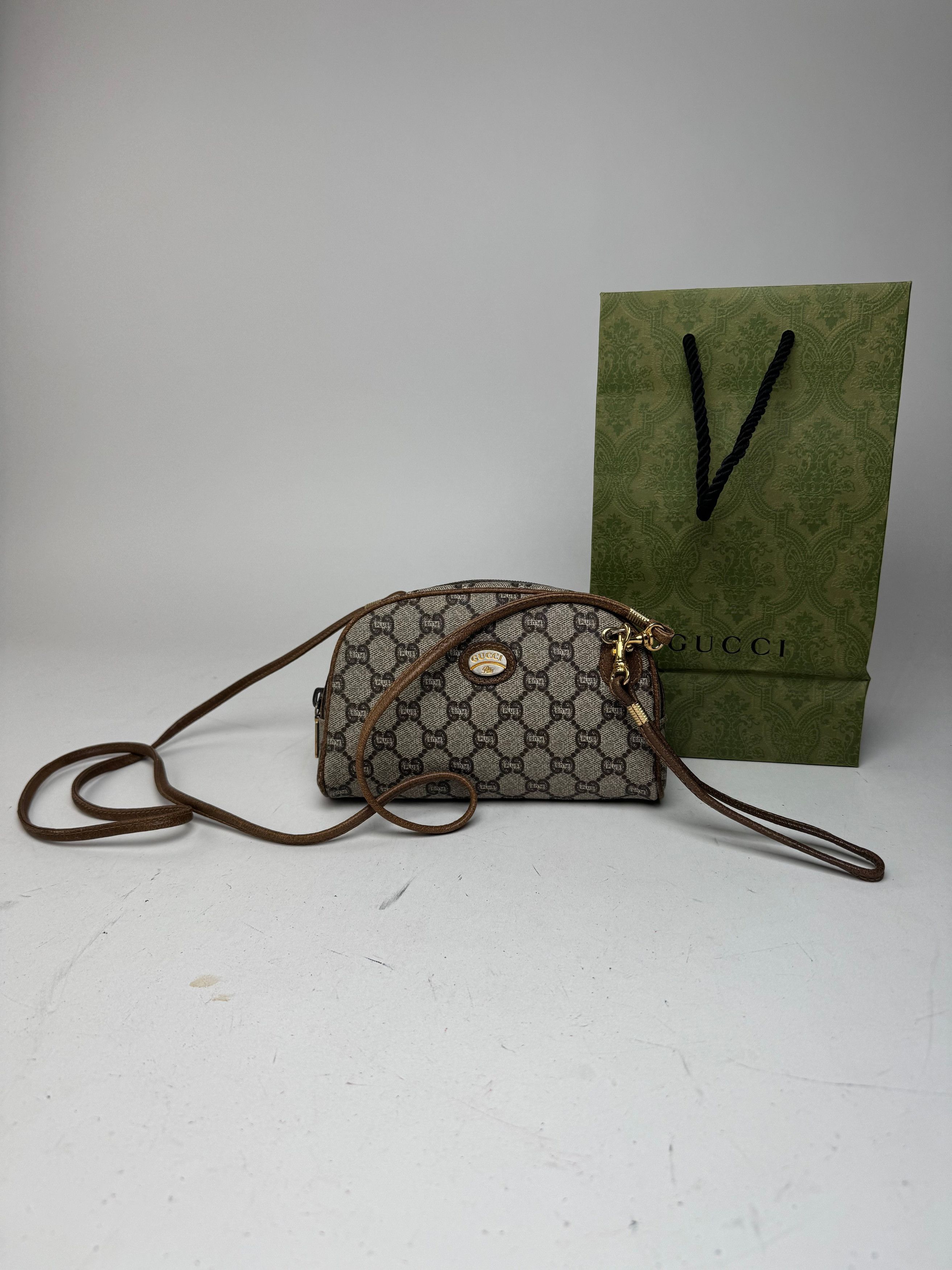 Gucci Vintage Plus 2Way Ophidia Leather Bag Grey Brown, Women's