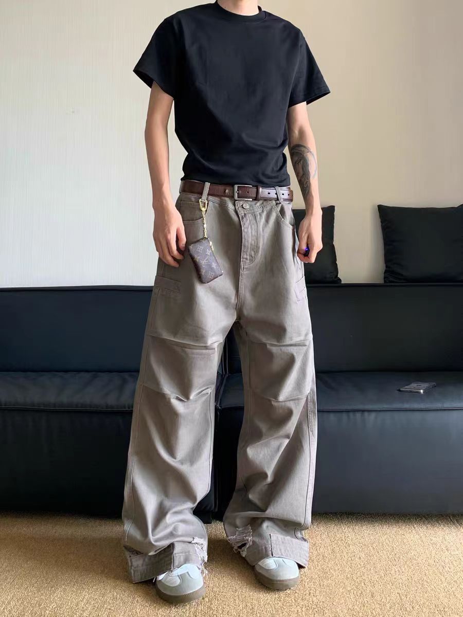 Japanese Brand × Vintage Washed and distressed straight leg casual work trousers Size US 33 - 2 Thumbnail