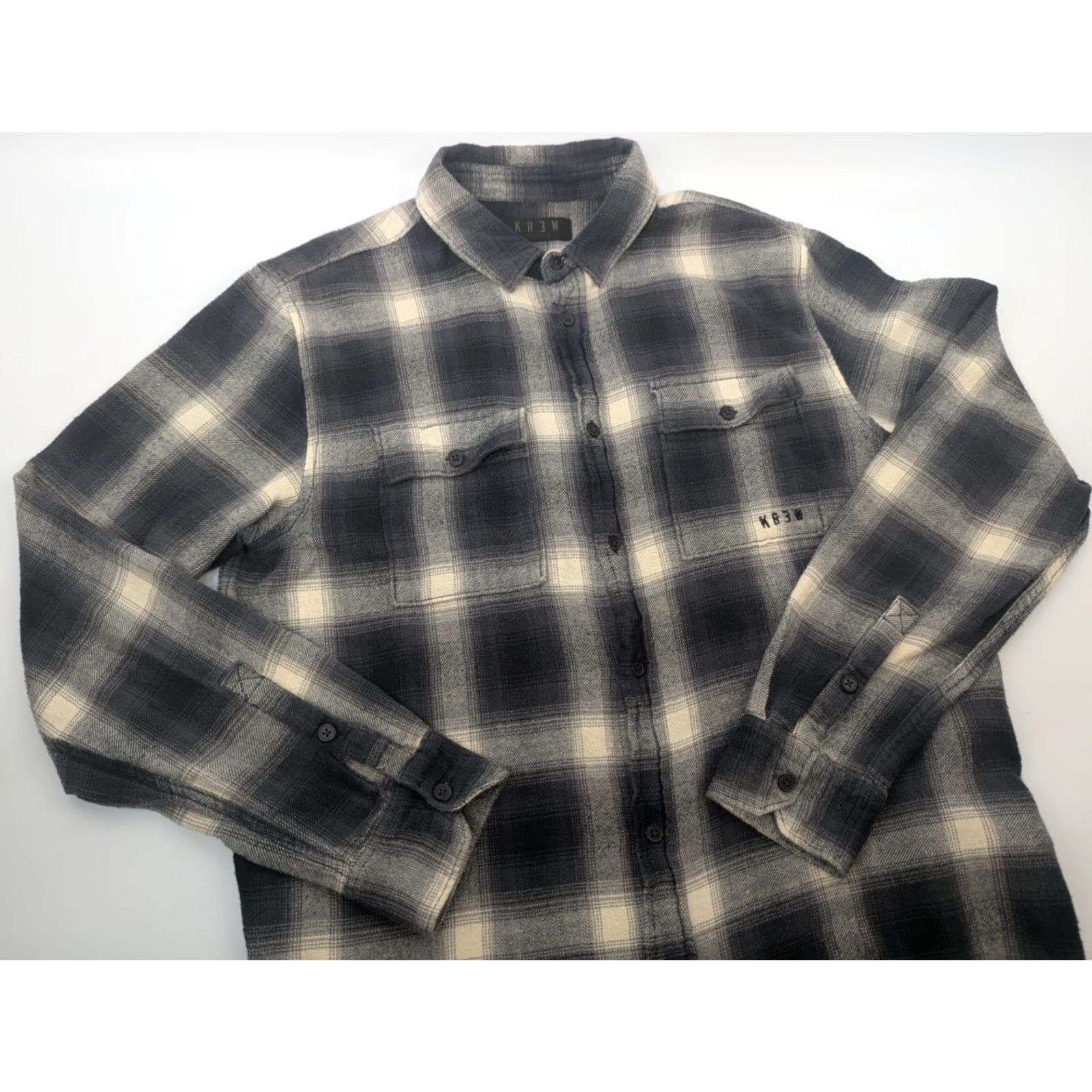 Krewe KR3W Flannel Shirt Plaid Button Long Sleeve SKATER Grunge Y2K Size M Gray Cotton - Men’s Button-Up Casual Workwear 90s Theme Size US M / EU 48-50 / 2 - 2 Thumbnail