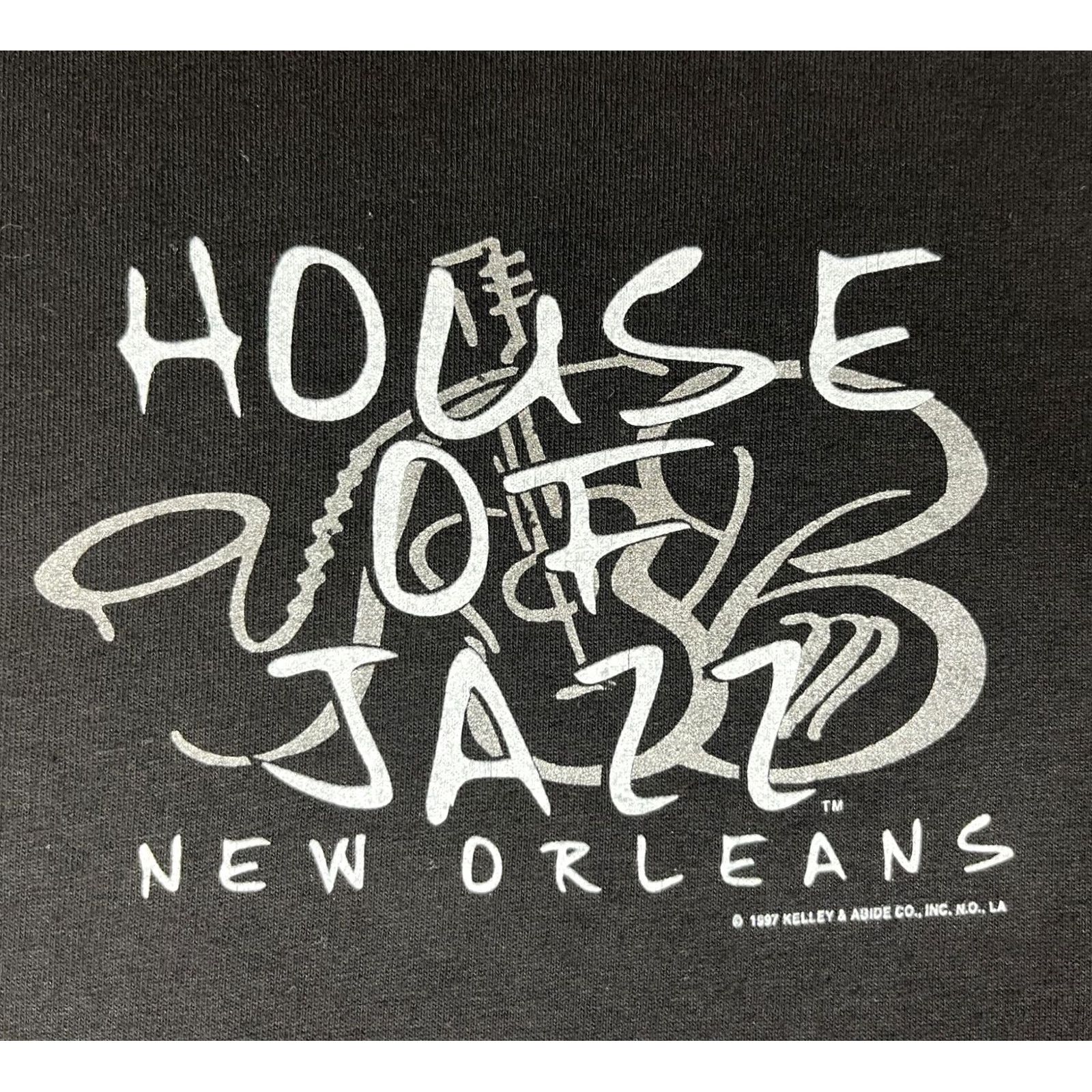 Gildan Men's Vintage House of Jazz New Orleans T-Shirt Sz L Crew Neck Short Sleeve Black 1997 90s Music Gildan Ultra Cotton Regular Mens Size US L / EU 52-54 / 3 - 3 Thumbnail