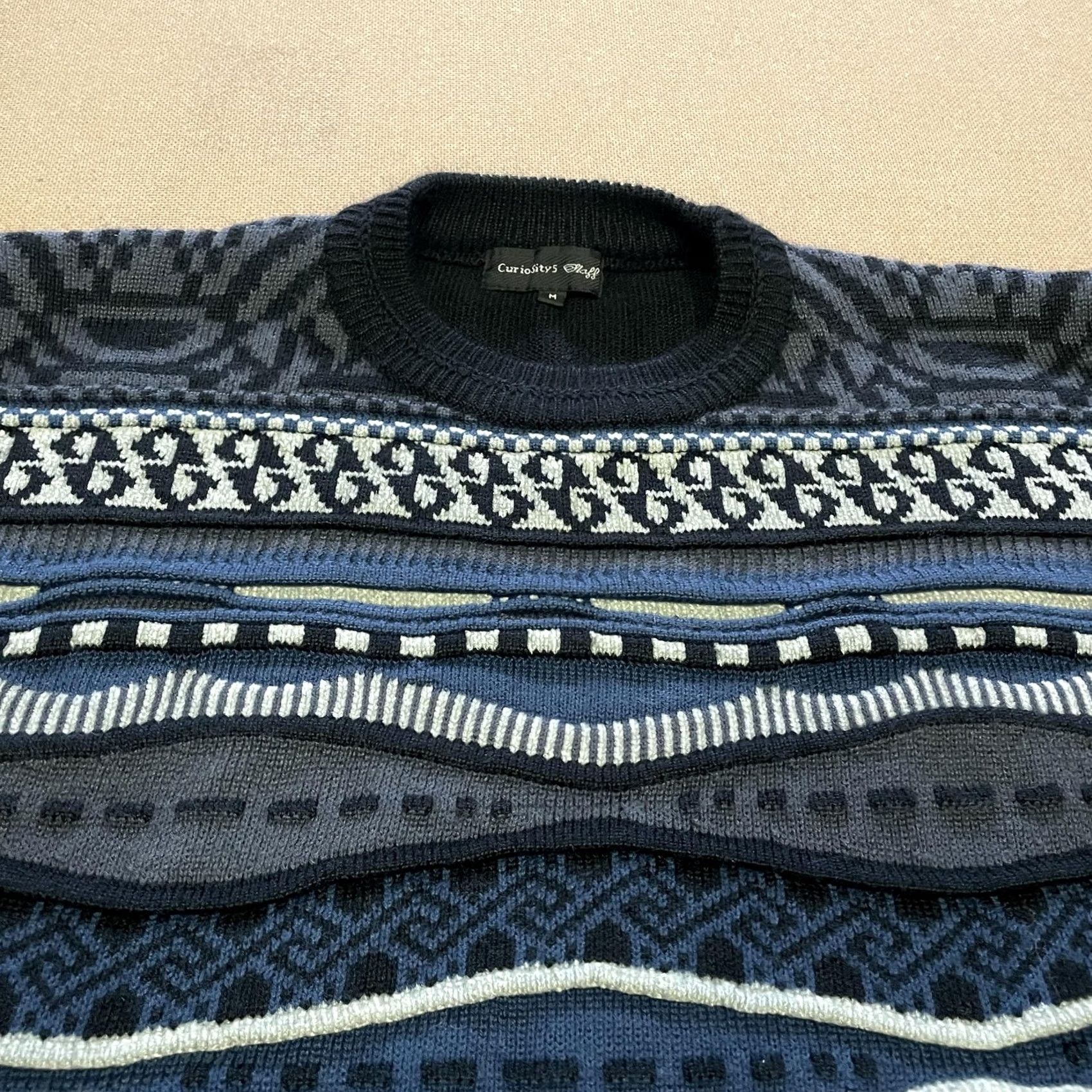 Vintage VINTAGE Curiosity's Staff Mens Sweater Geometric Pattern Wool Blend Pullover Blue Crew Neck M Size US M / EU 48-50 / 2 - 2 Thumbnail