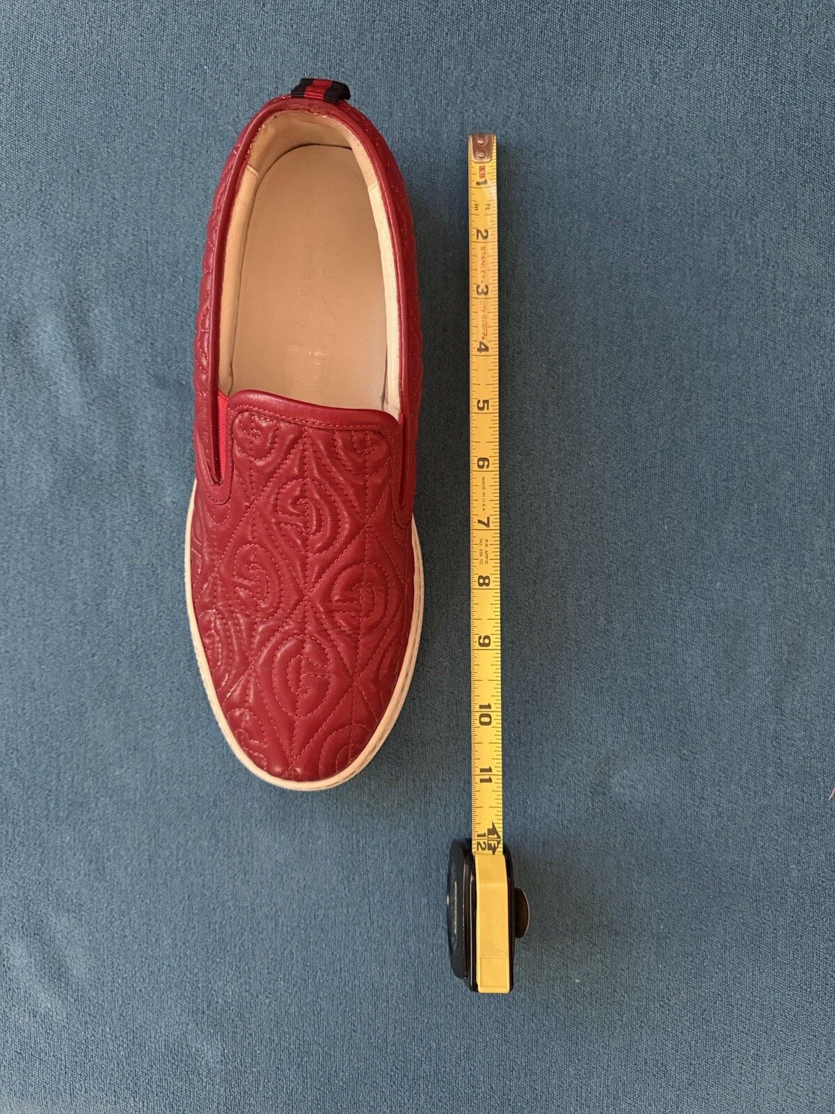 Gucci Dublin Rhombus Quilted Red GG Leather Slip On Sneakers Size US 6.5 / EU 39-40 - 11 Thumbnail