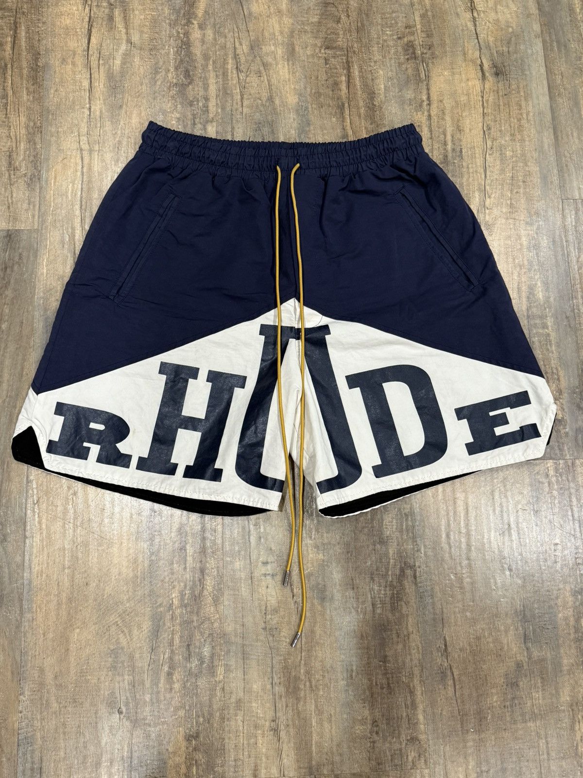 RARE Rhude Yachting Shorts Logo Navy Blue Cream White