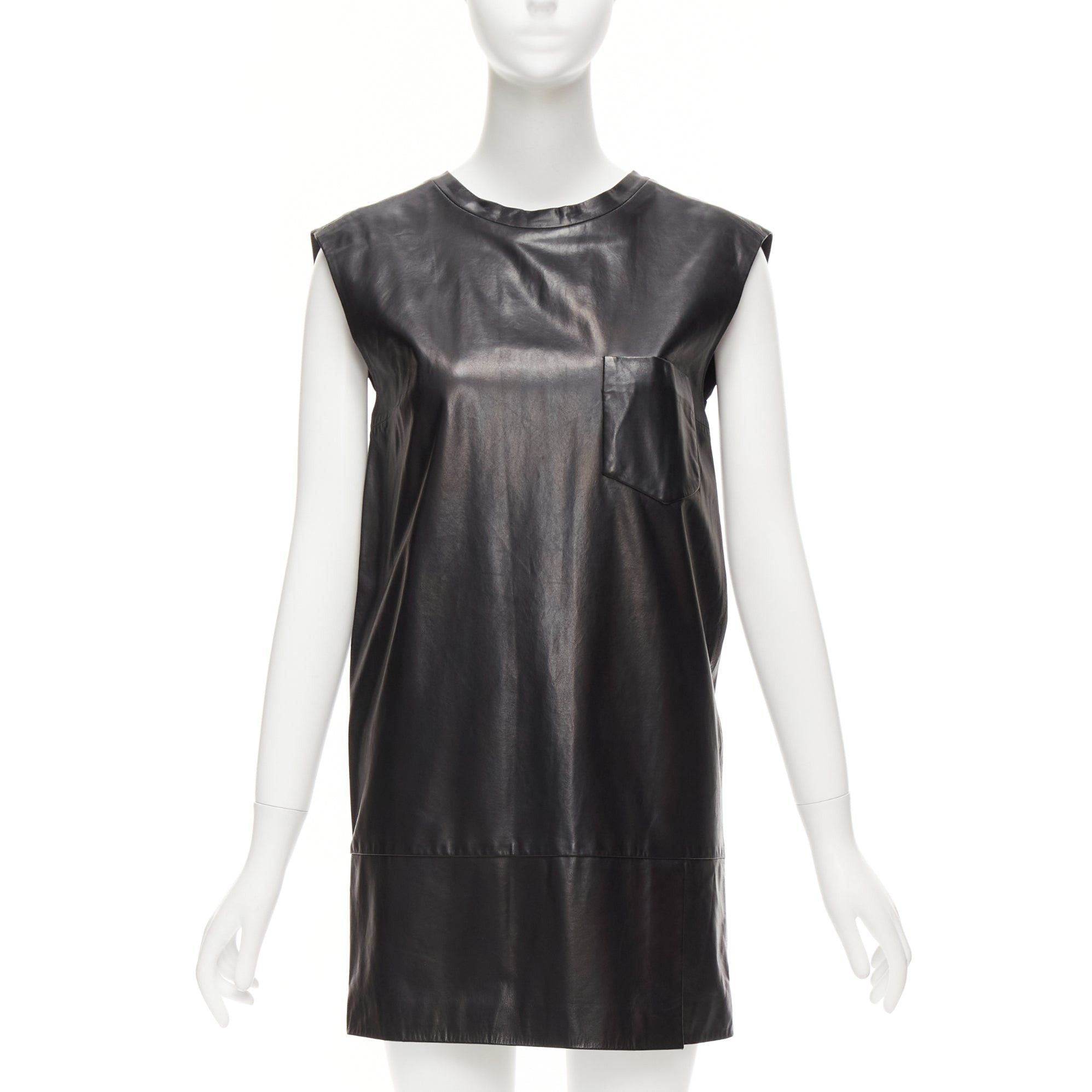3.1 Phillip Lim 3.1 PHILLIP LIM black leather pocketed slit lace up keyhole mini dress US2 S Size S / US 4 / IT 40 - 1 Thumbnail