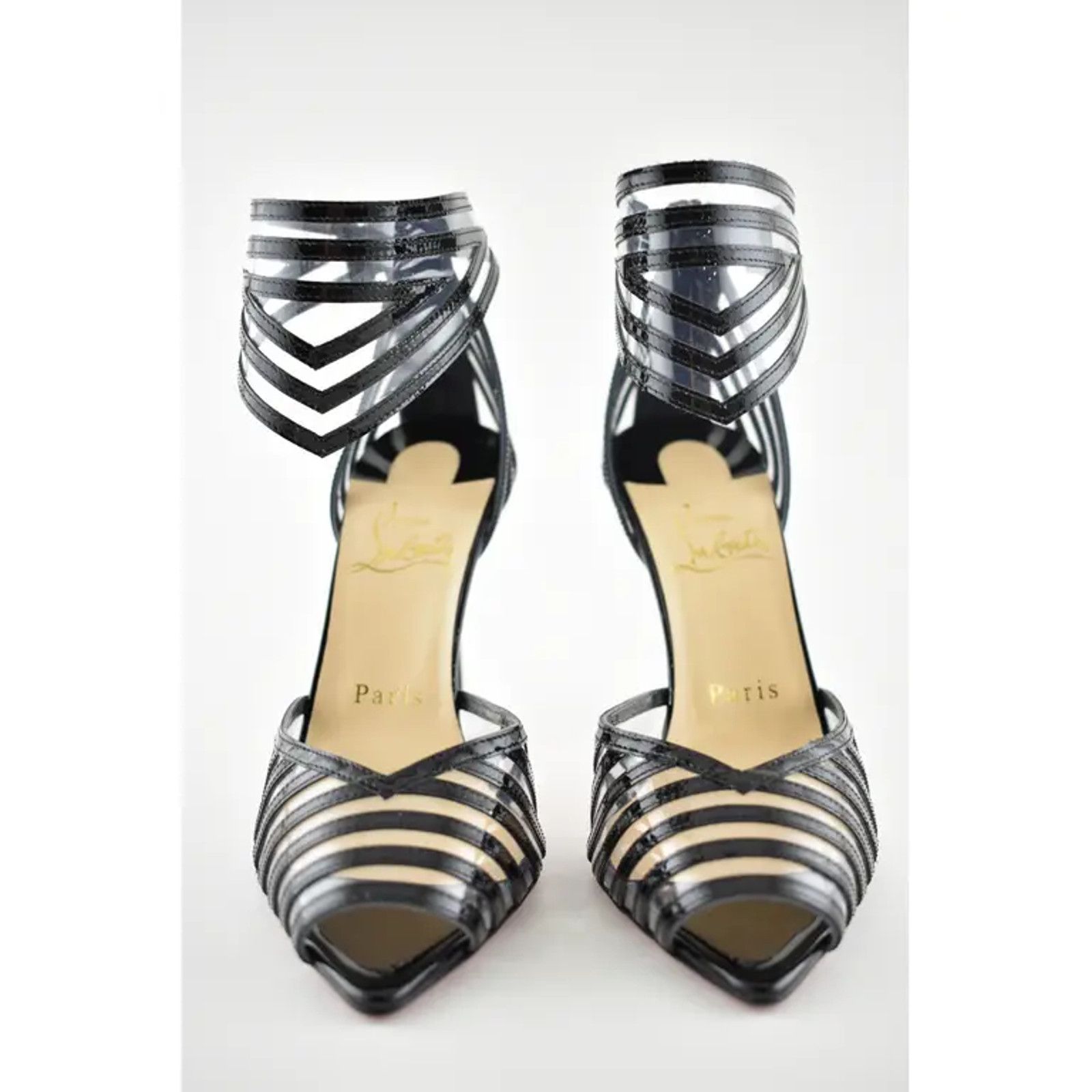 Christian Louboutin Maratena 100 Black PVC Ankle Strap Sandal Heel Pump Shoe 36 Size US 6 / IT 36 - 6 Thumbnail