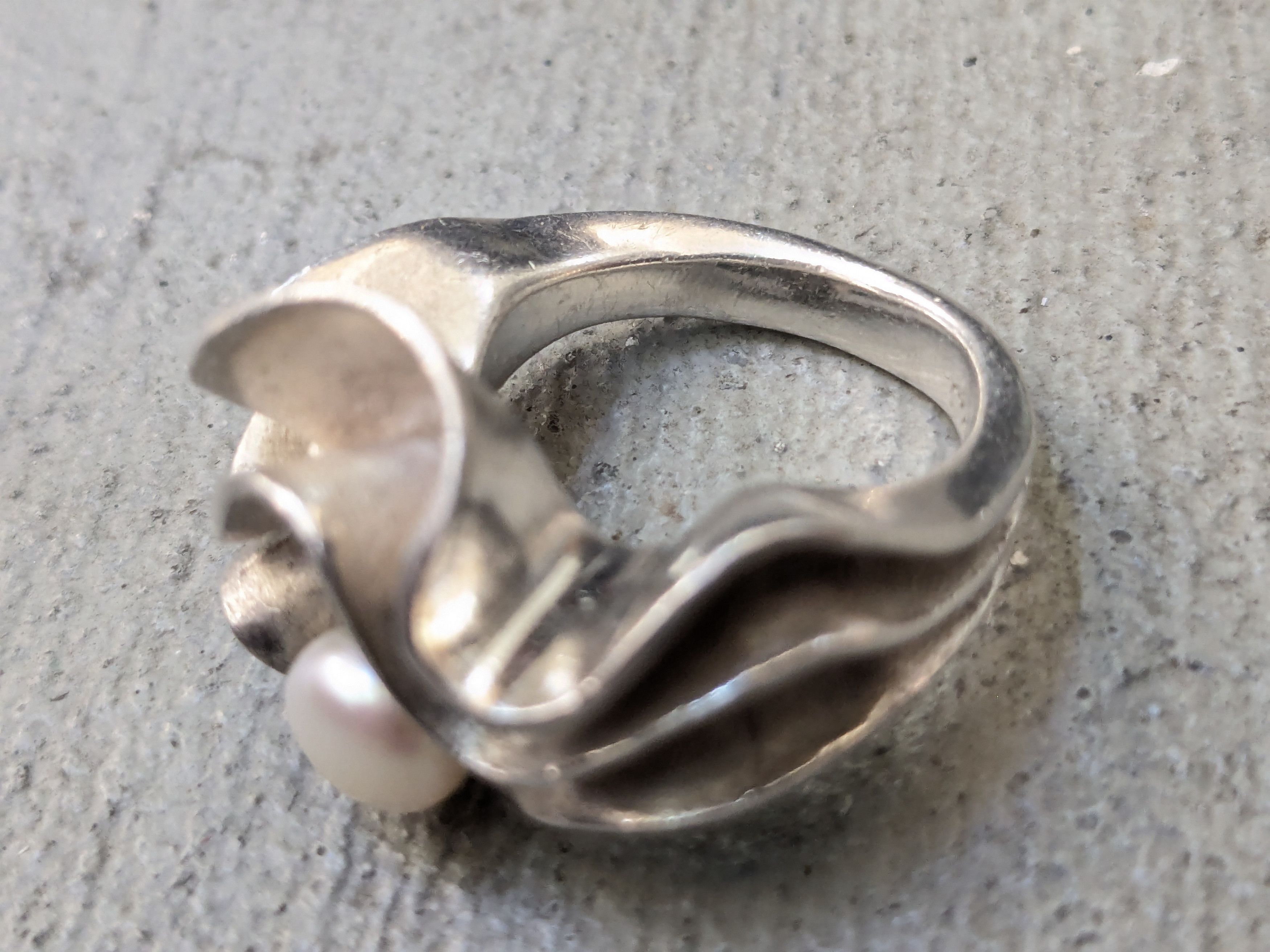 Other Vintage Sterling Silver Ring Pearl 7.5 Modern Abstract Size ONE SIZE - 9 Thumbnail