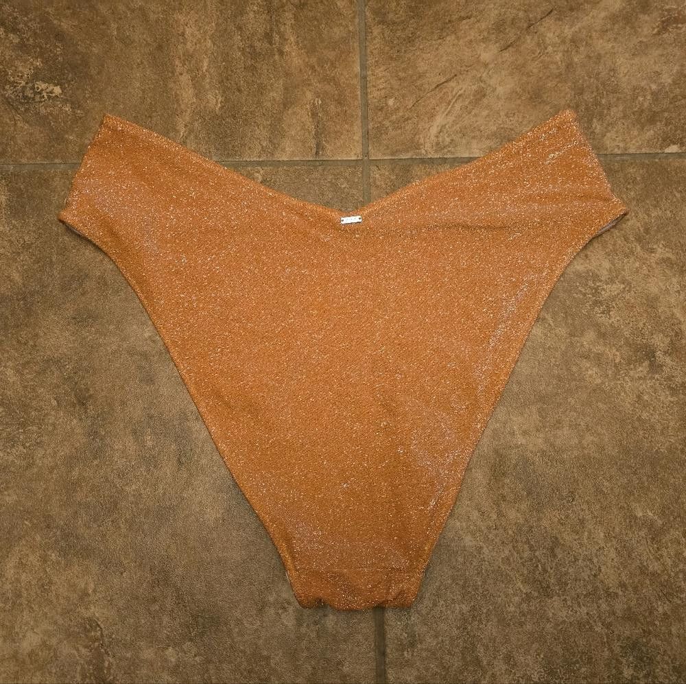 Designer Orange Sparkle High Waisted VS Bikini Bottoms Size ONE SIZE - 2 Thumbnail