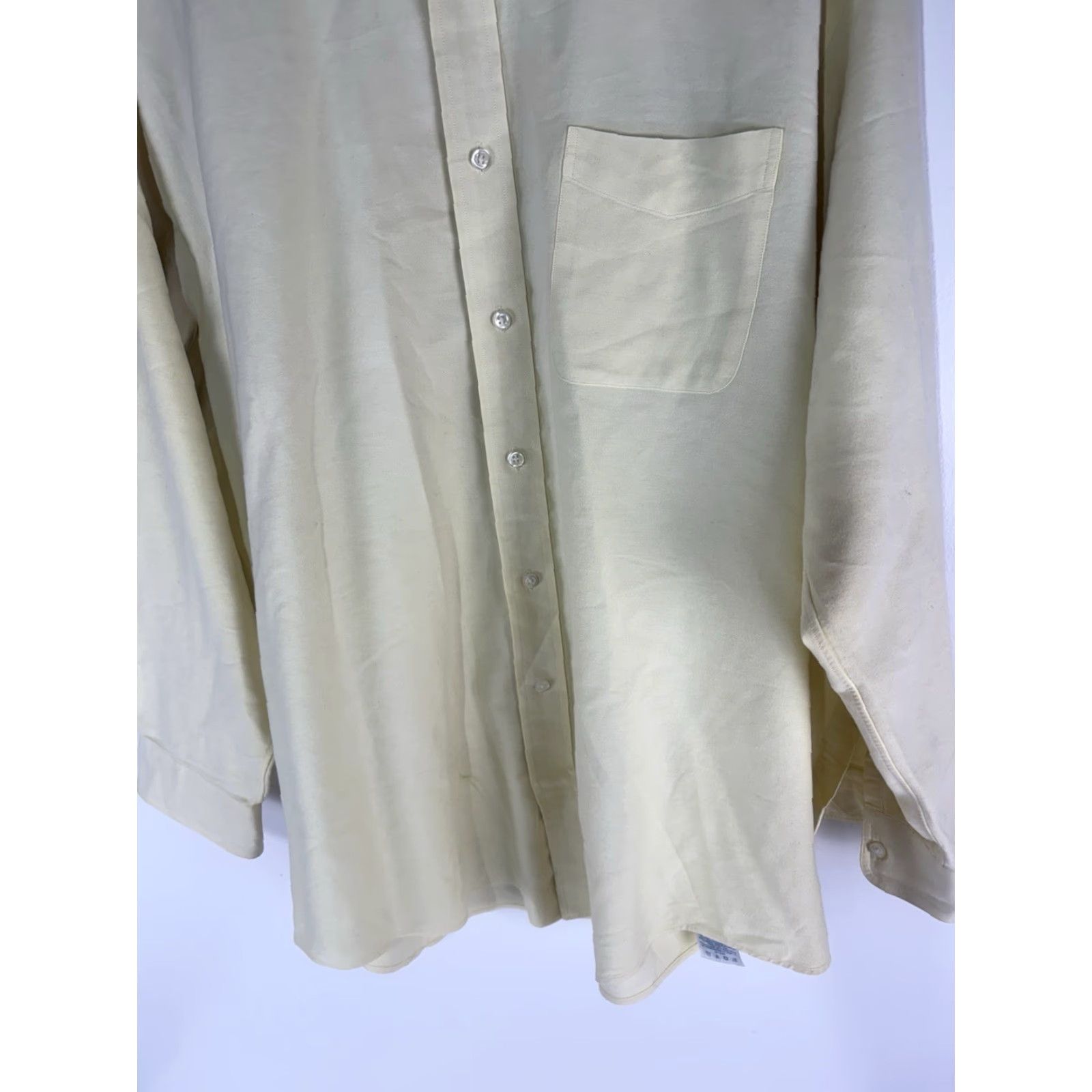 Lands' End Lands' End Dress Shirt Men 17X33 Yellow Button-Down Collar Long Sleeve Pockets Cotton Polyester Regular Size 46R - 3 Thumbnail