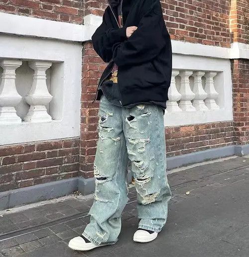 VIBE Vintage Street Hip Hop Washed Loose Wide Leg Jeans Size US 32 / EU 48 - 4 Thumbnail