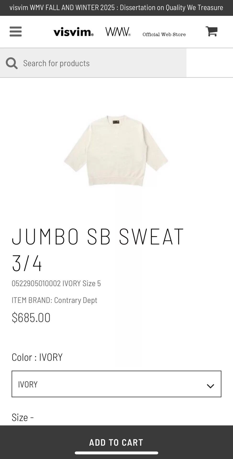 Visvim visvim 22aw c/d 3/4 sweat off-white jumbo sb distressed Size US L / EU 52-54 / 3 - 9 Thumbnail