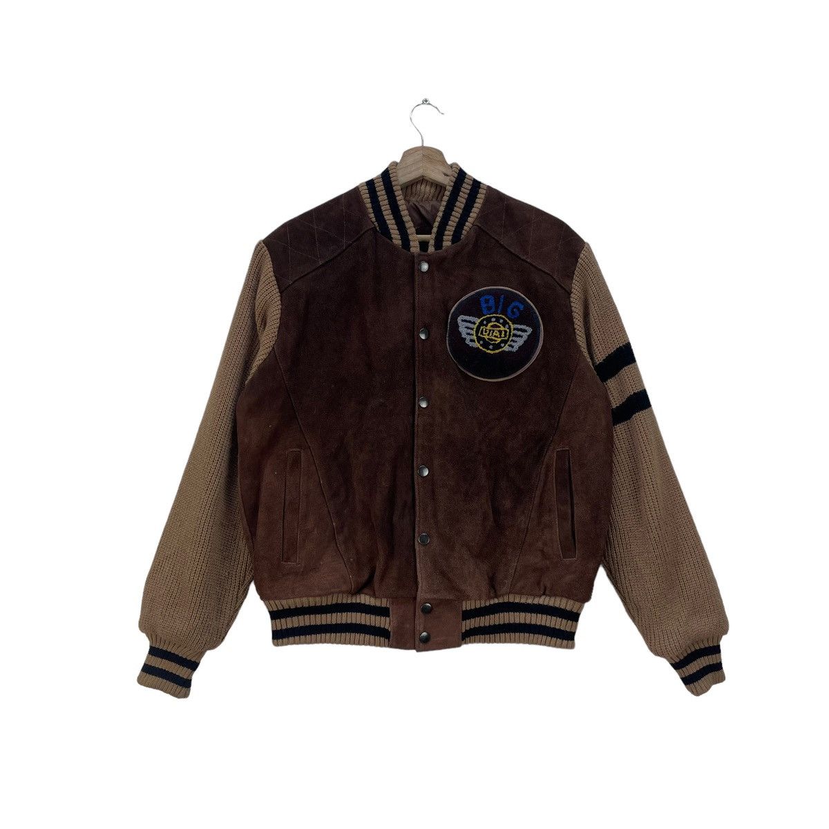 image of Genuine Leather x Varsity Vintage Suede Leather Varsity Jacket in Brown, Men's (Size Medium)