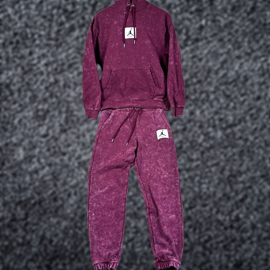 Nike Nike Jordan Essentials Tracksuit Mens S Burgundy Washed Fleece Sweatsuit Set Size US 29 - 1 Thumbnail