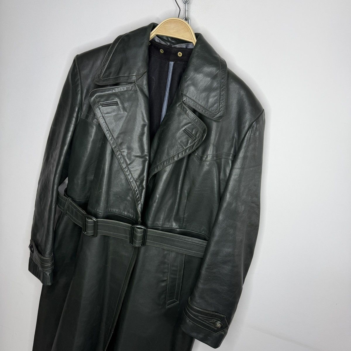 Genuine Leather Vintage 1980s very rare heavy belted leather coat 80s Size US M / EU 48-50 / 2 - 4 Thumbnail