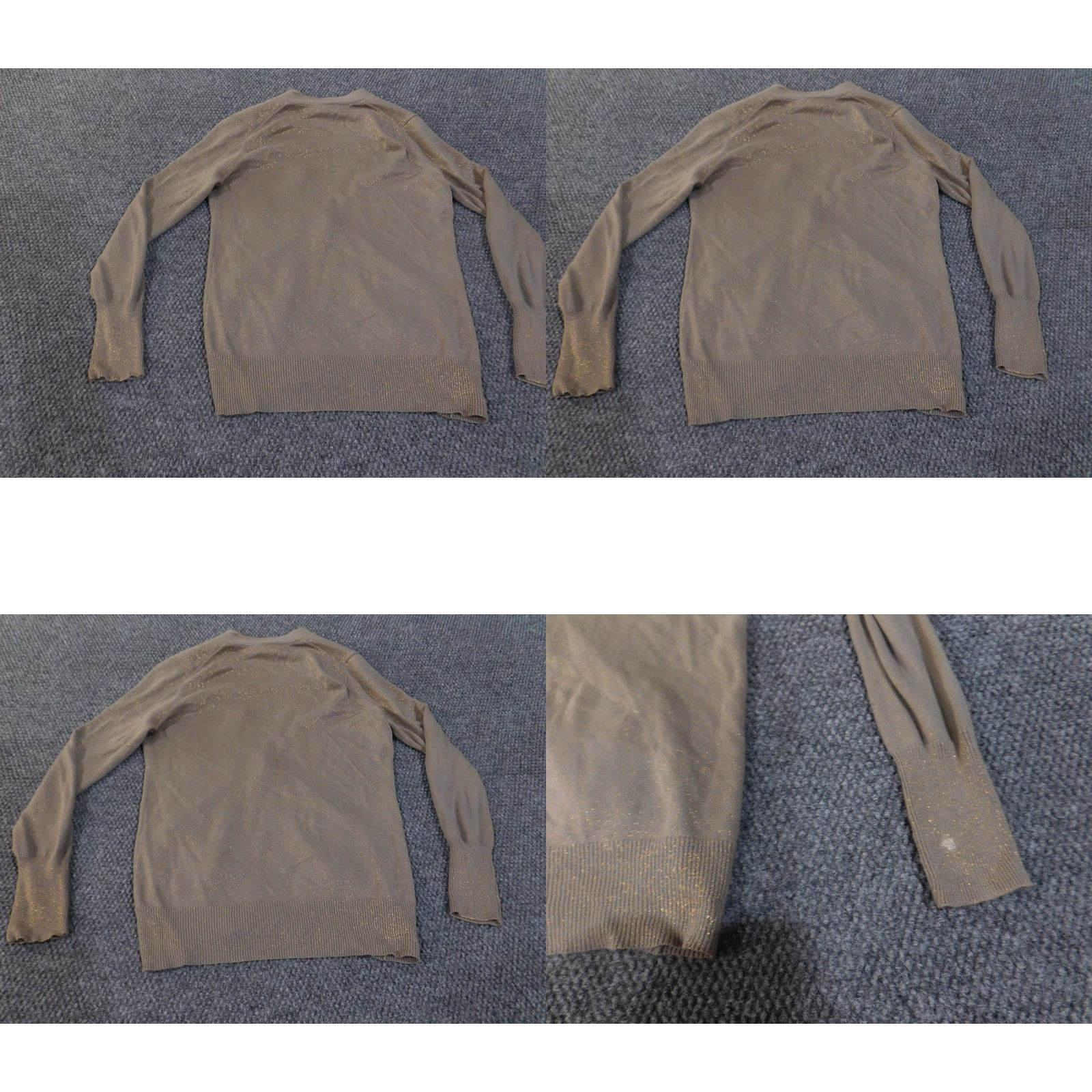 Ann Taylor Ann Taylor LOFT Cardigan Sweater Womens Small Petite Brown Gold Metallic Pockets Knit V-Neck Lightweight Shimmer Size S / US 4 / IT 40 - 10 Thumbnail